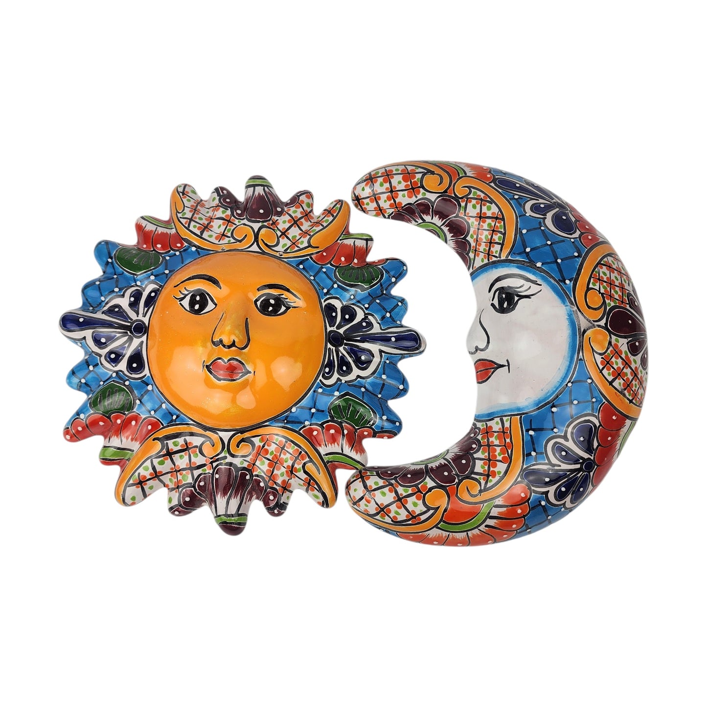 Blue Talavera Sun & Moon Wall Décor Set – Mexican Folk Art Collection