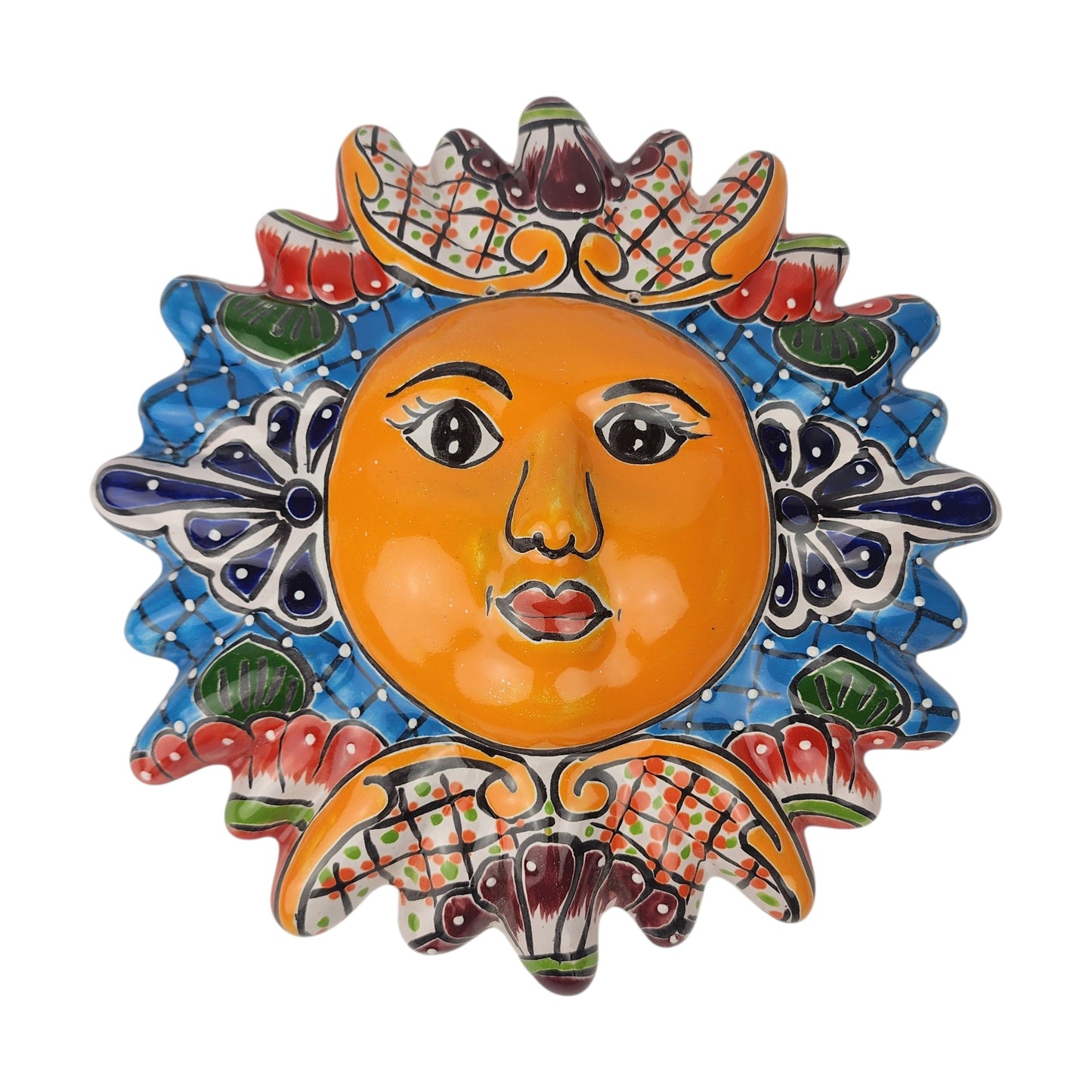 Blue Talavera Sun Wall Décor – Mexican Folk Art Accent