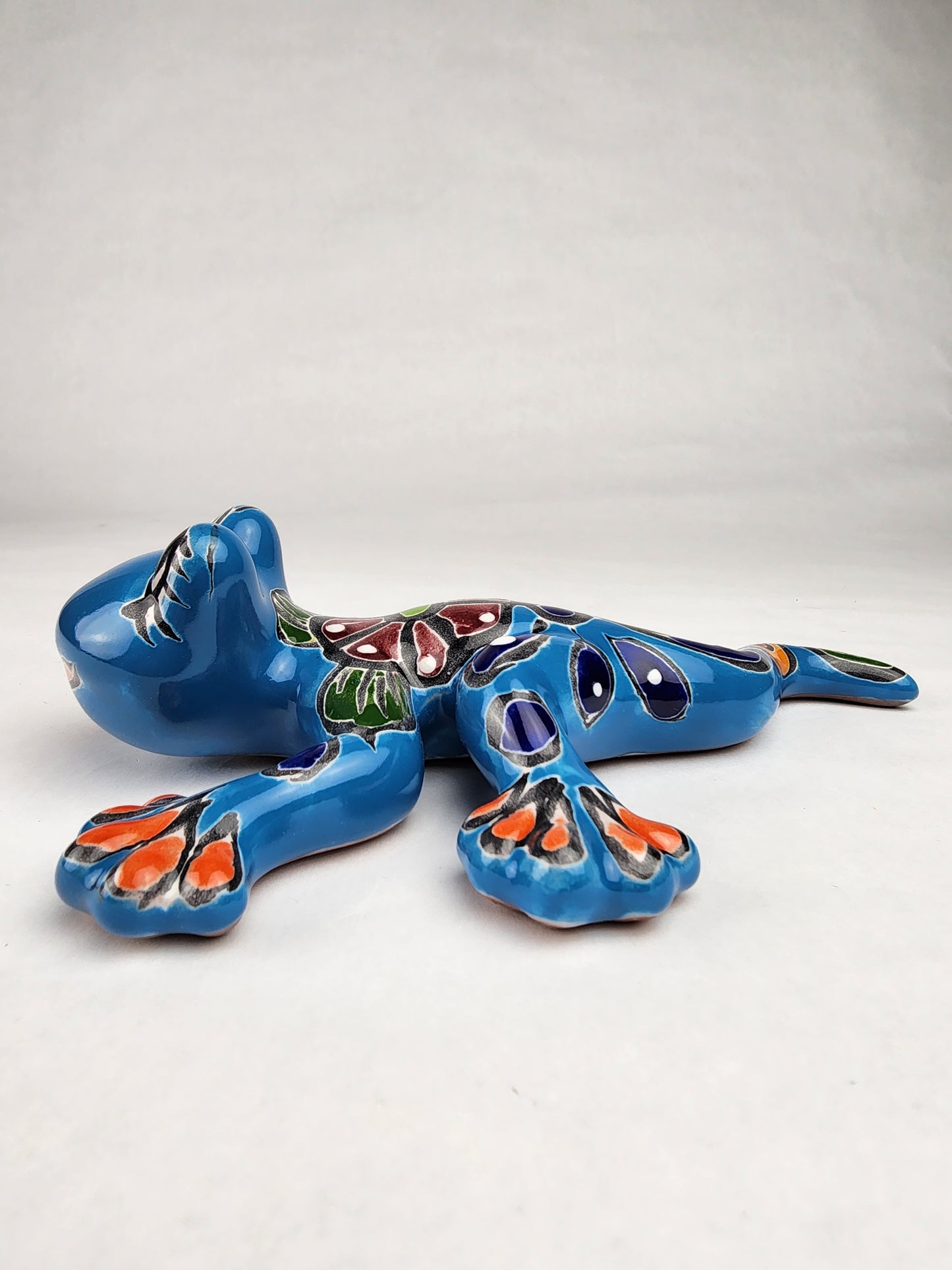 Sky Blue Talavera-Style Turtle & Salamander – Handcrafted Mexican Folk Art