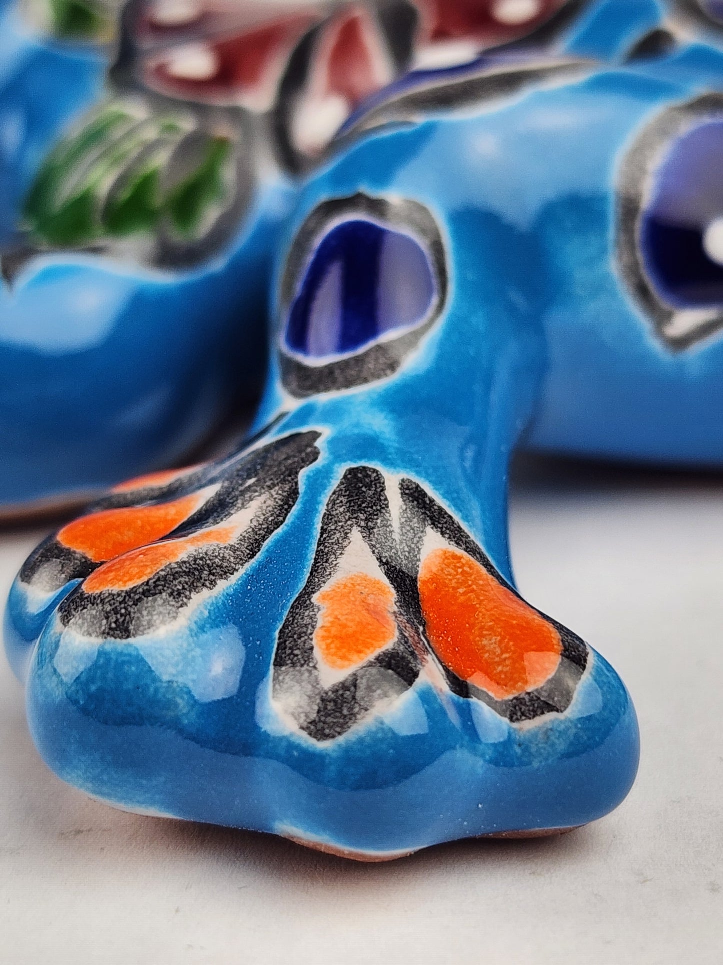 Sky Blue Talavera-Style Turtle & Salamander – Handcrafted Mexican Folk Art