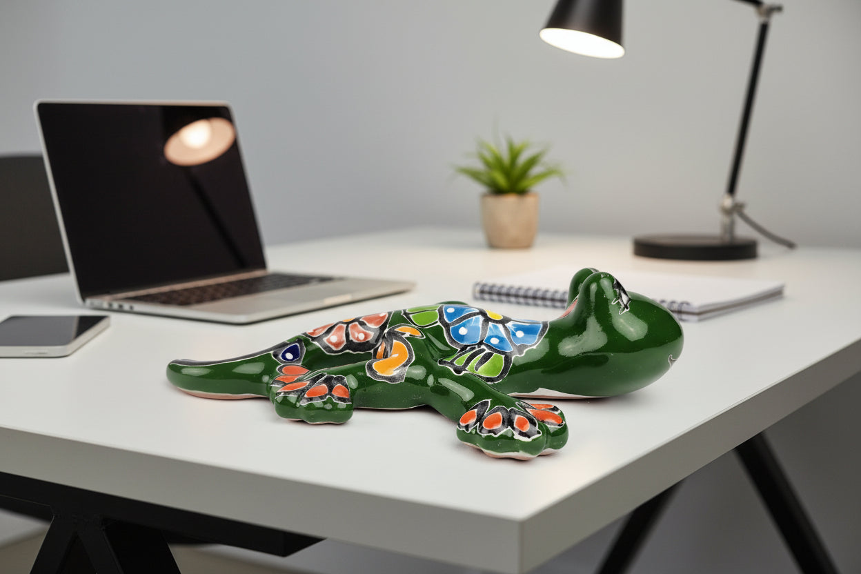 Decorative ceramic salamander with colorful patterns