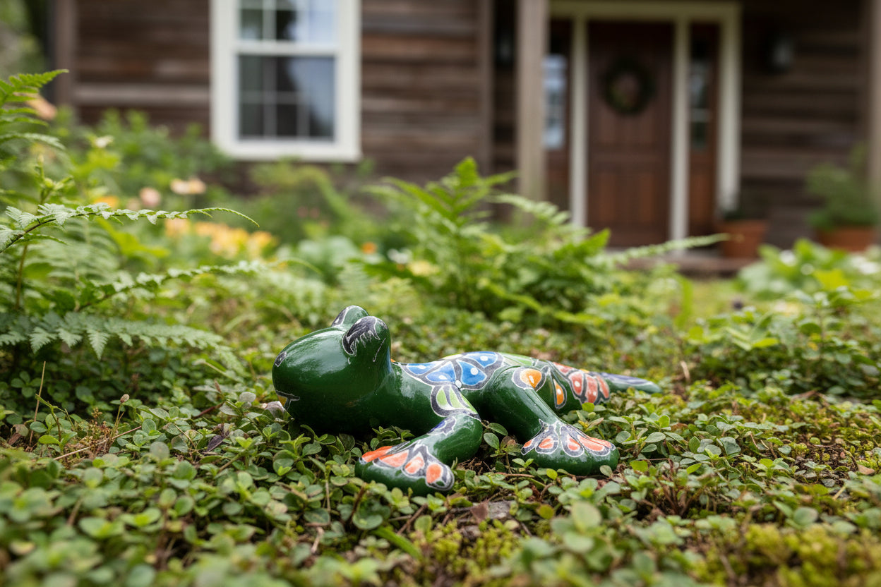 Decorative ceramic salamander with colorful patterns