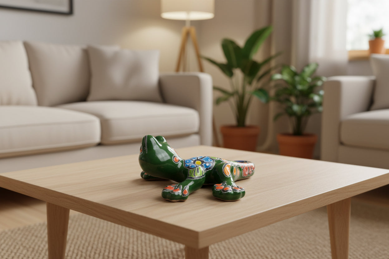 Decorative ceramic salamander with floral patterns