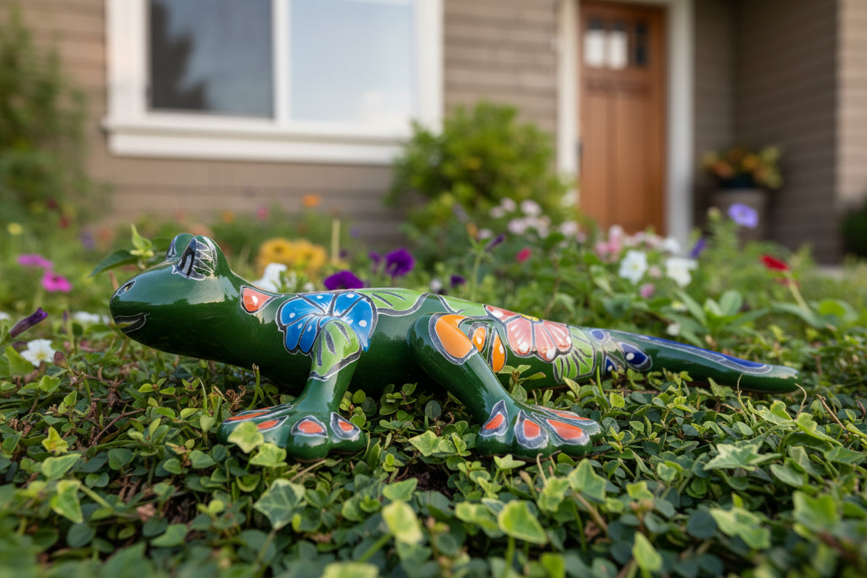 Decorative salamander with floral patterns
