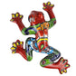 Colorful ceramic frog sculpture on a white background