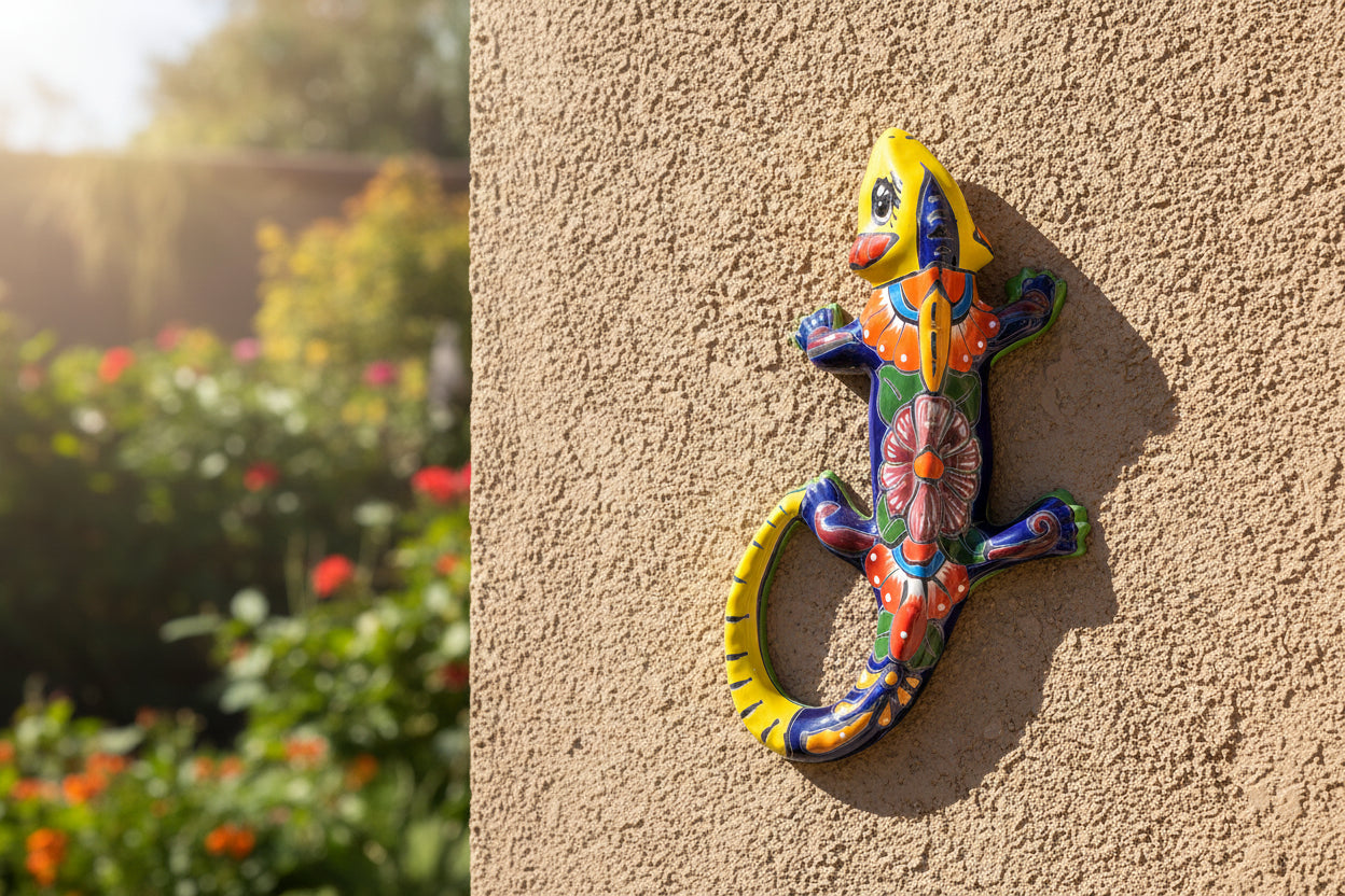 Colorful ceramic yellow iguana