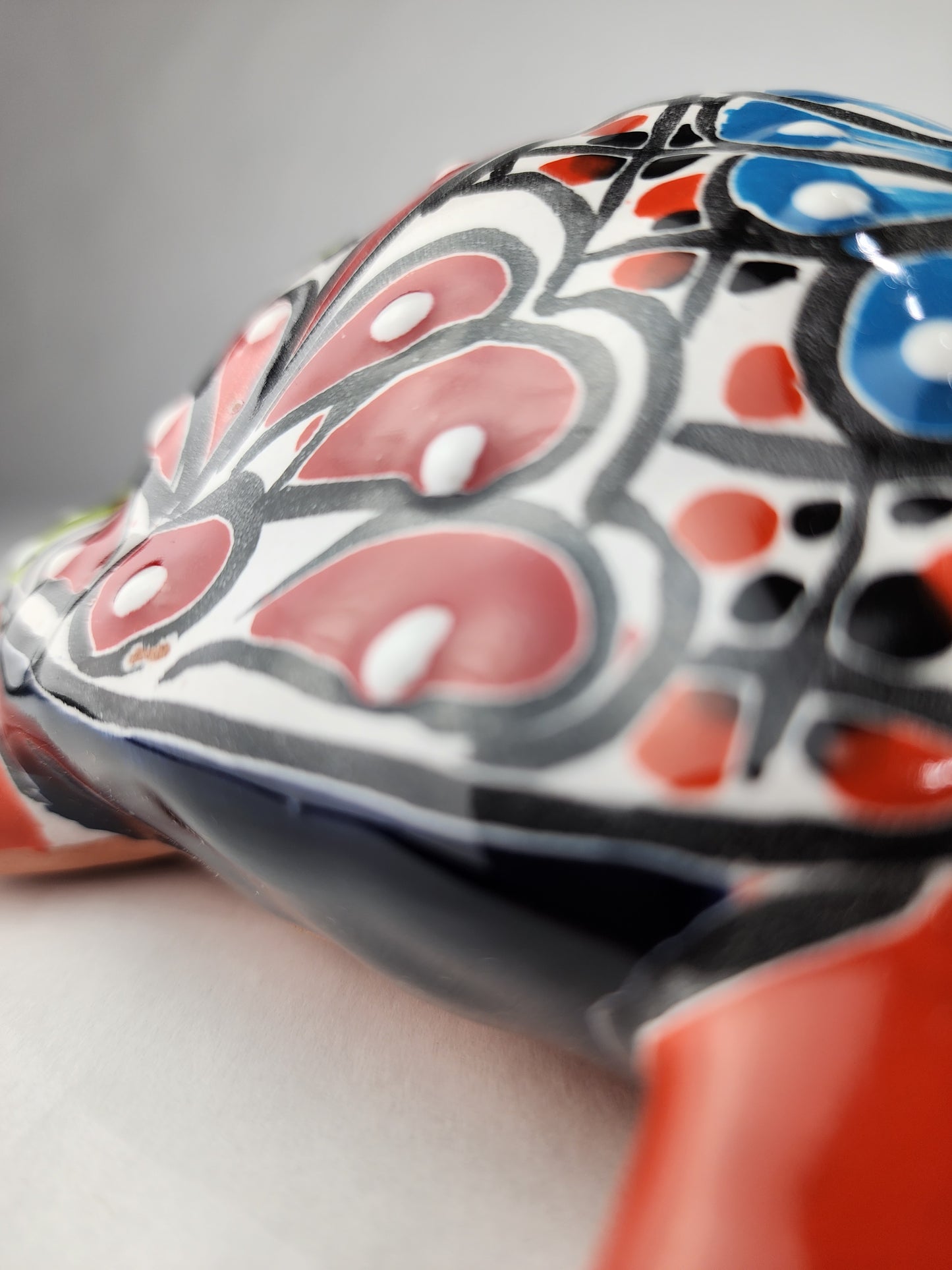Talavera-Style Ceramic Turtle Figurine | Red-Orange & Multicolor Mexican Folk Art