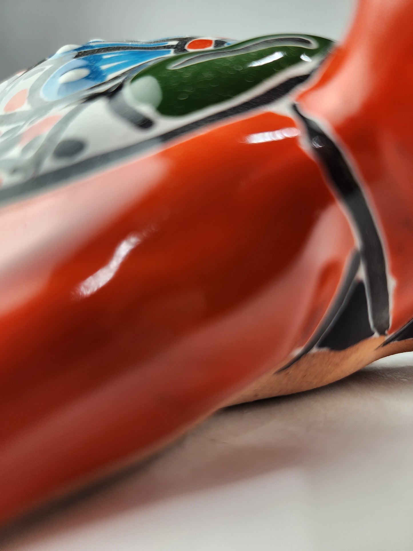 Talavera-Style Ceramic Turtle Figurine | Red-Orange & Multicolor Mexican Folk Art