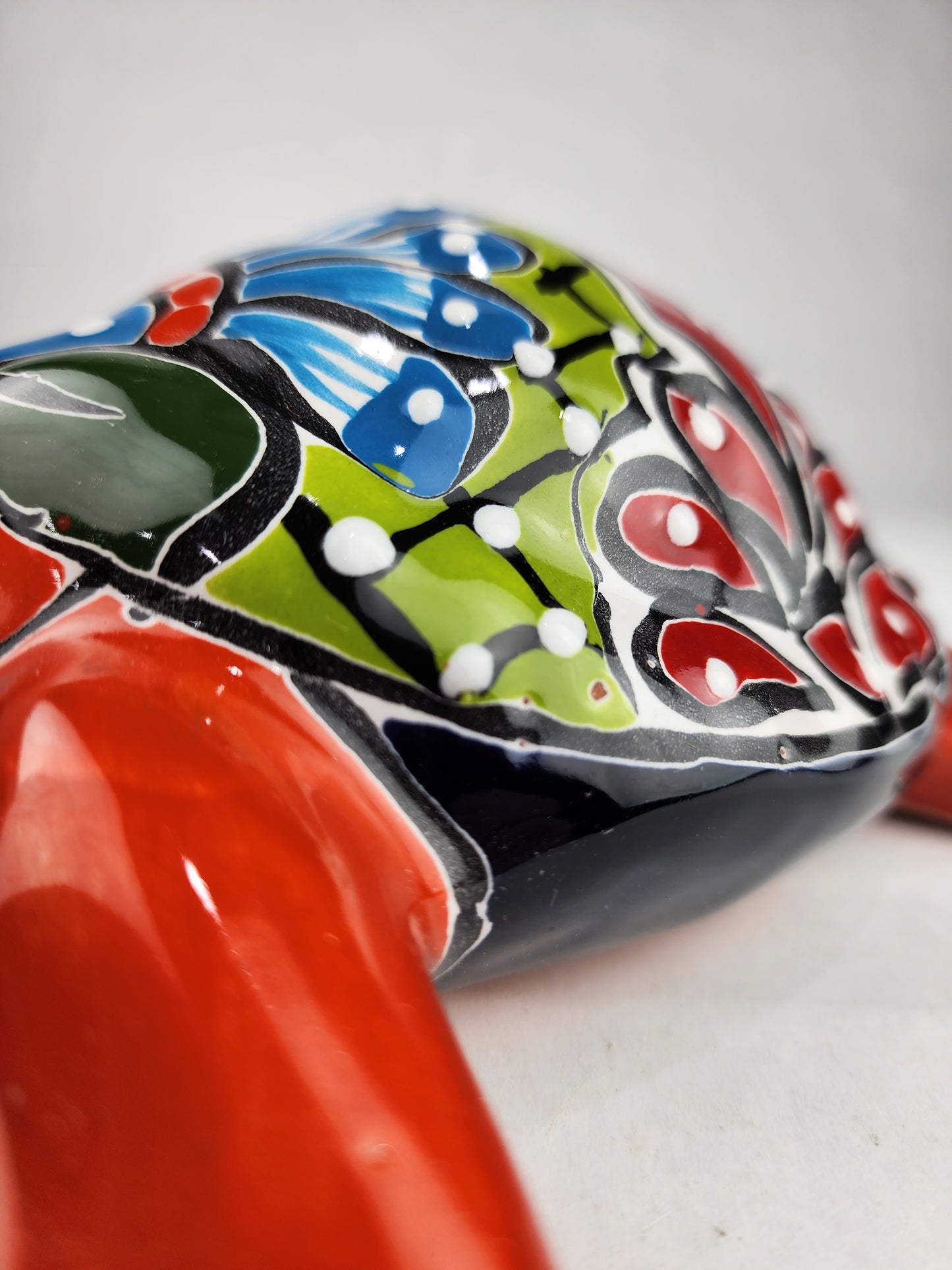 Talavera-Style Ceramic Turtle Figurine | Red-Orange & Multicolor Mexican Folk Art
