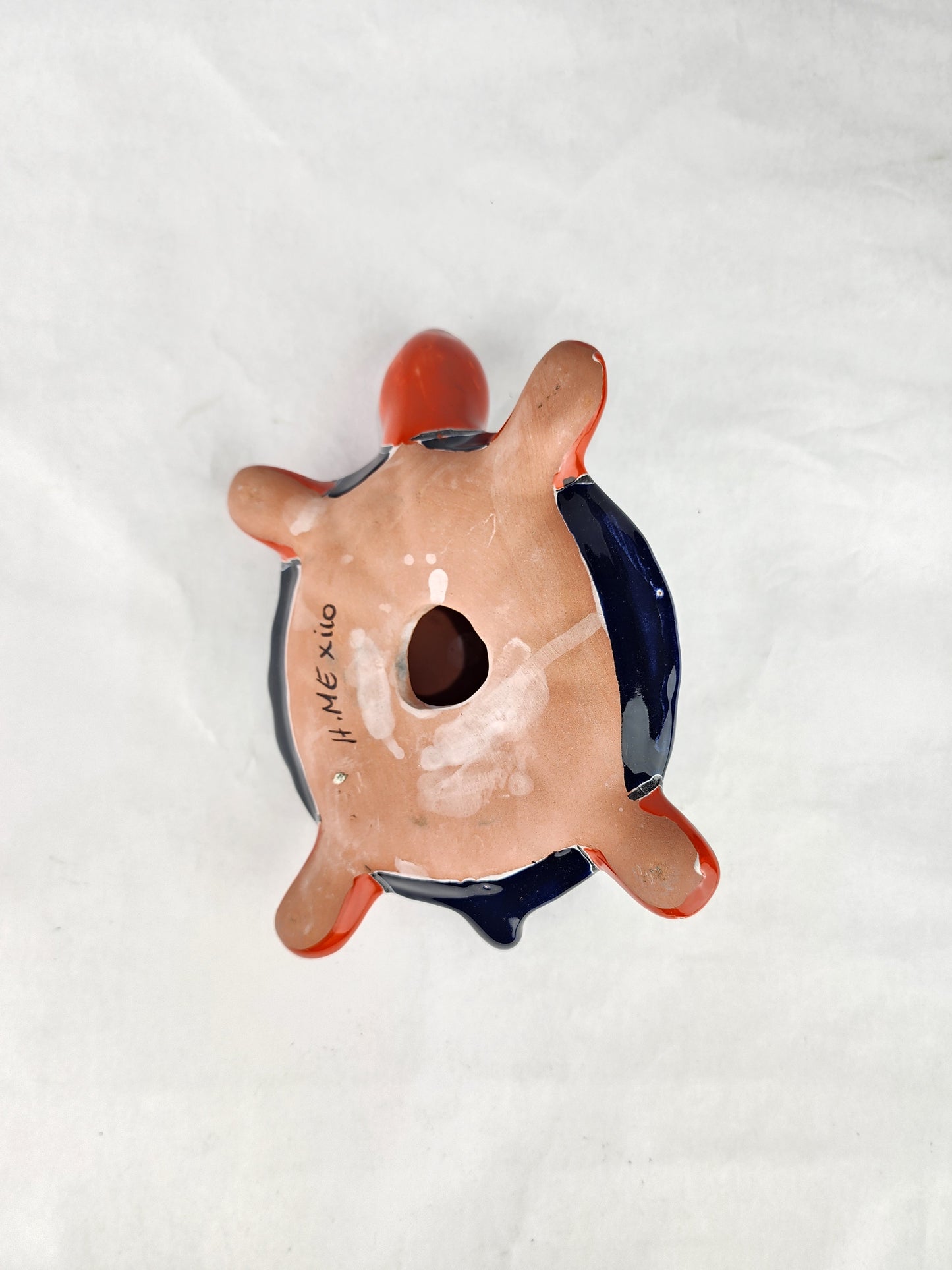 Talavera-Style Ceramic Turtle Figurine | Red-Orange & Multicolor Mexican Folk Art