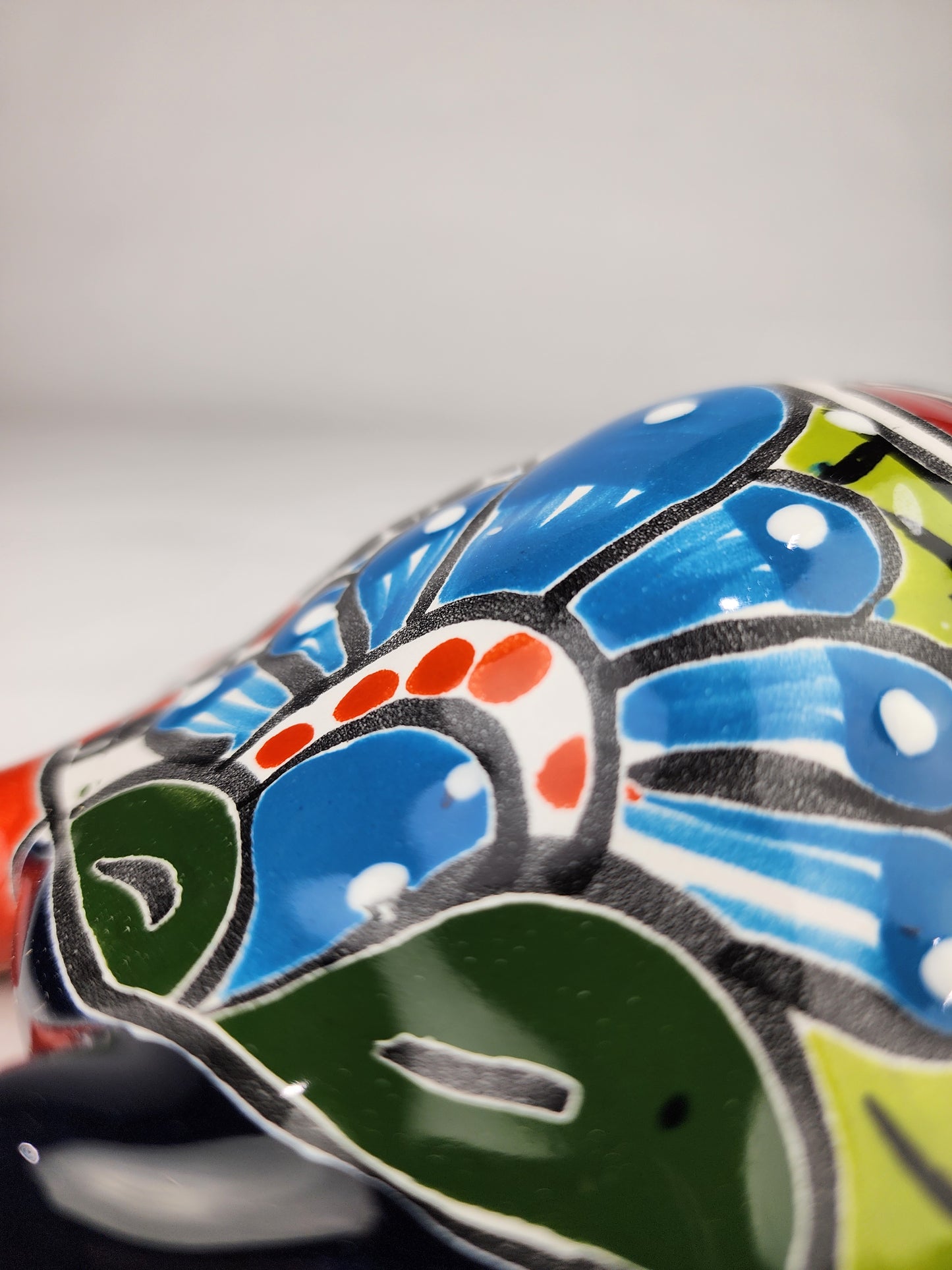 Talavera-Style Ceramic Turtle Figurine | Red-Orange & Multicolor Mexican Folk Art