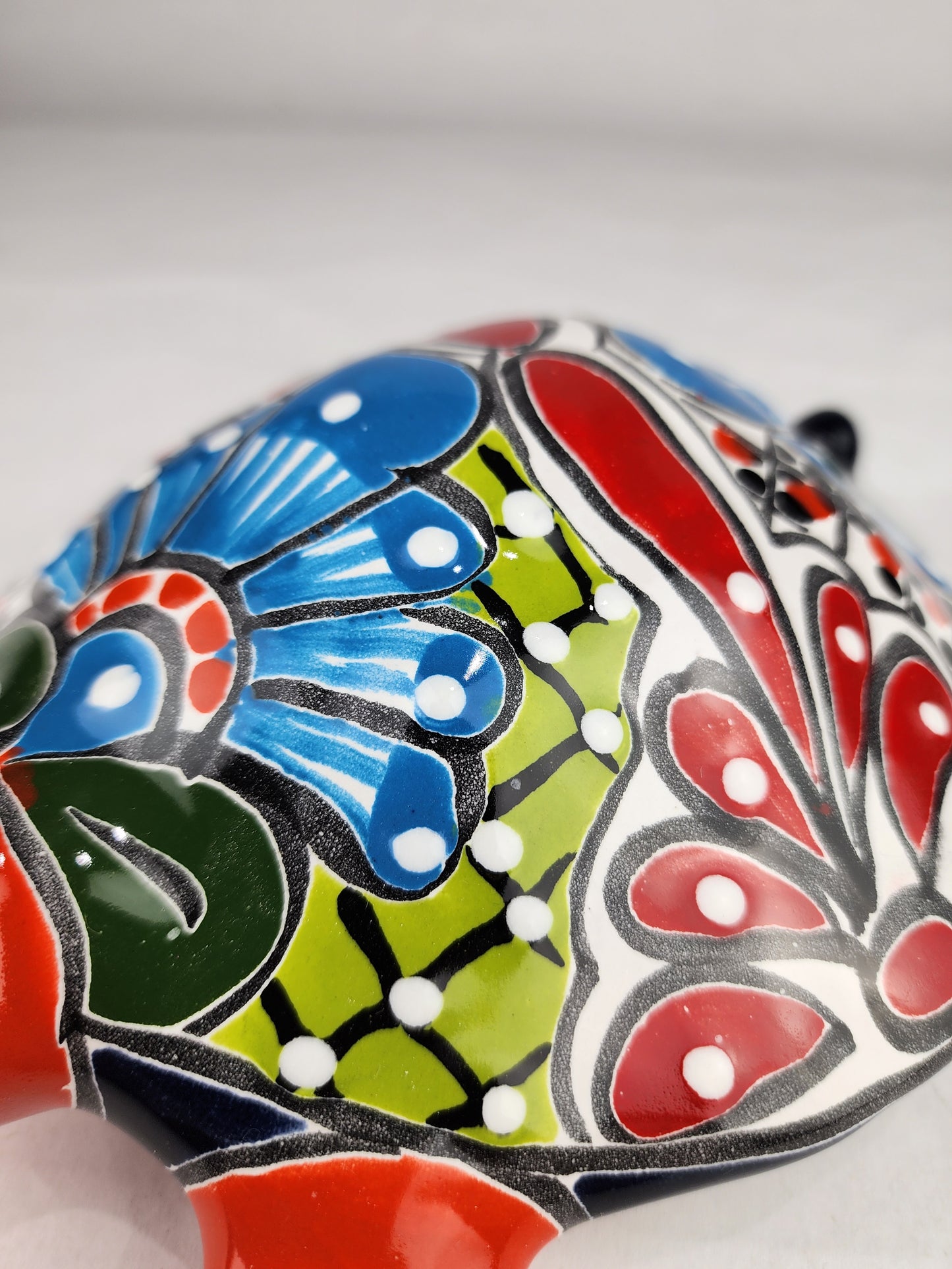 Talavera-Style Ceramic Turtle Figurine | Red-Orange & Multicolor Mexican Folk Art