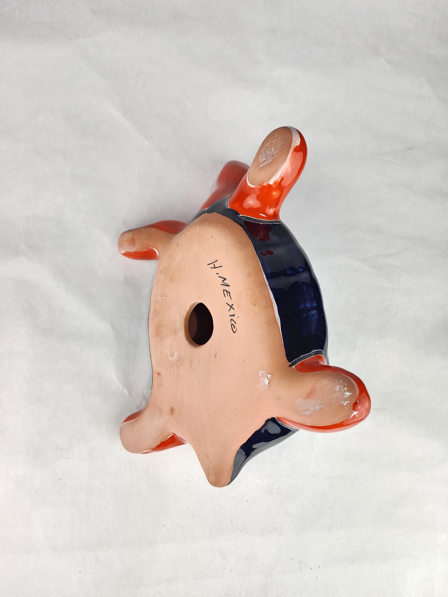 Talavera-Style Ceramic Turtle Figurine | Red-Orange & Multicolor Mexican Folk Art