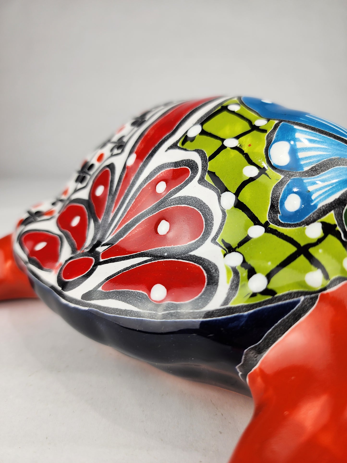 Talavera-Style Ceramic Turtle Figurine | Red-Orange & Multicolor Mexican Folk Art