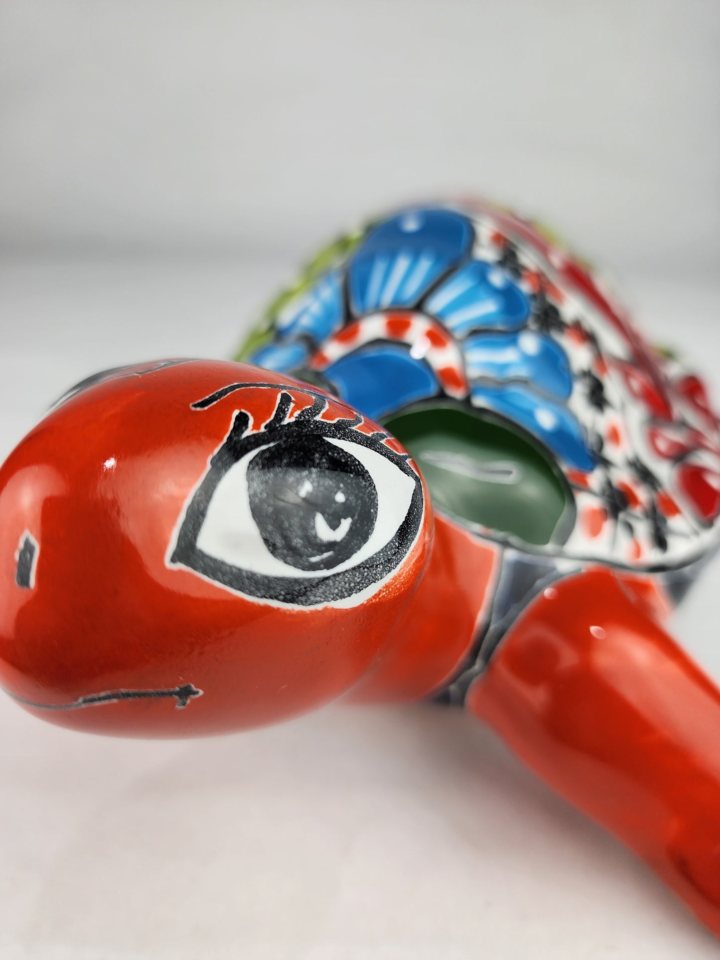 Talavera-Style Ceramic Turtle Figurine | Red-Orange & Multicolor Mexican Folk Art