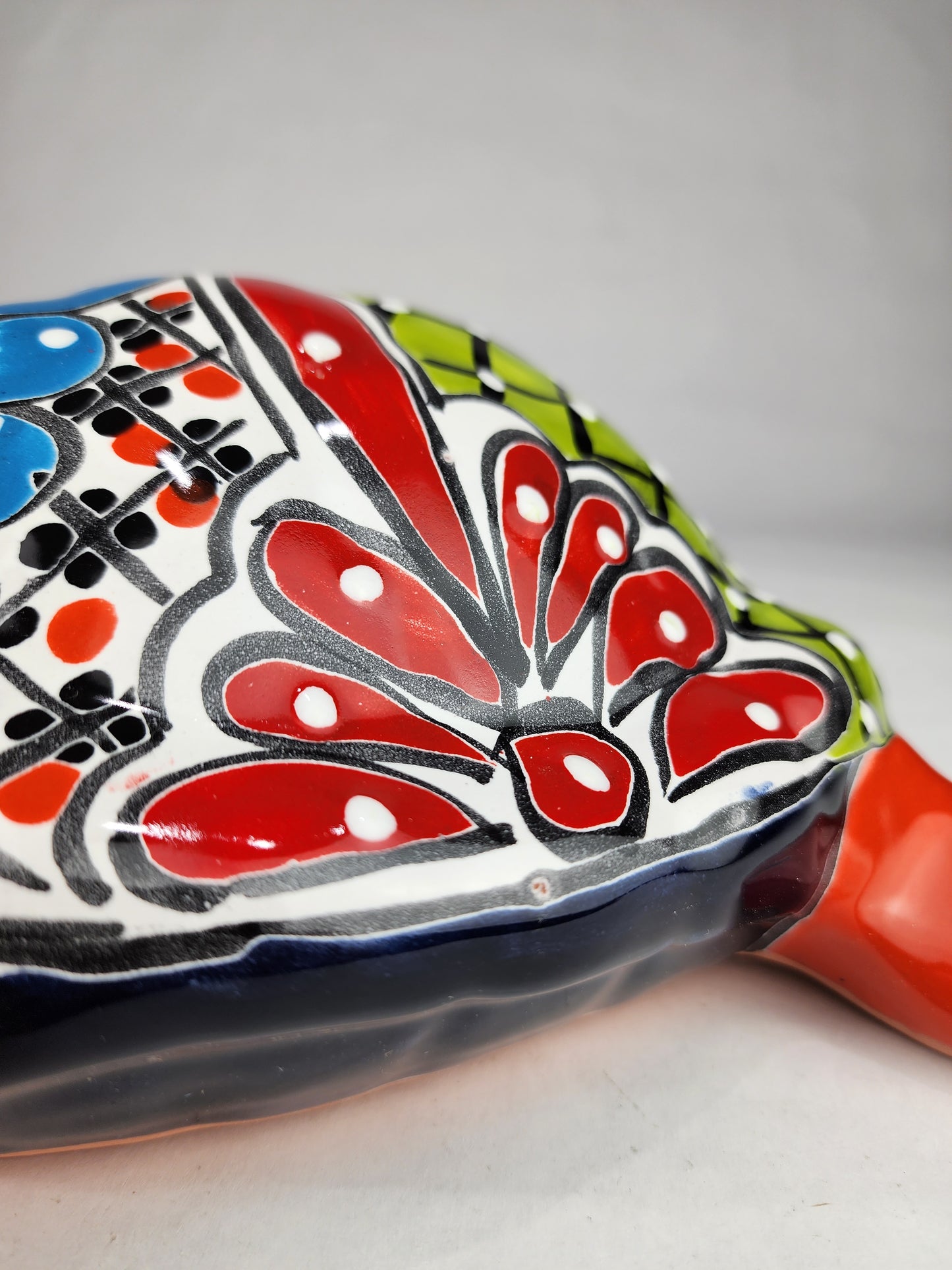 Talavera-Style Ceramic Turtle Figurine | Red-Orange & Multicolor Mexican Folk Art