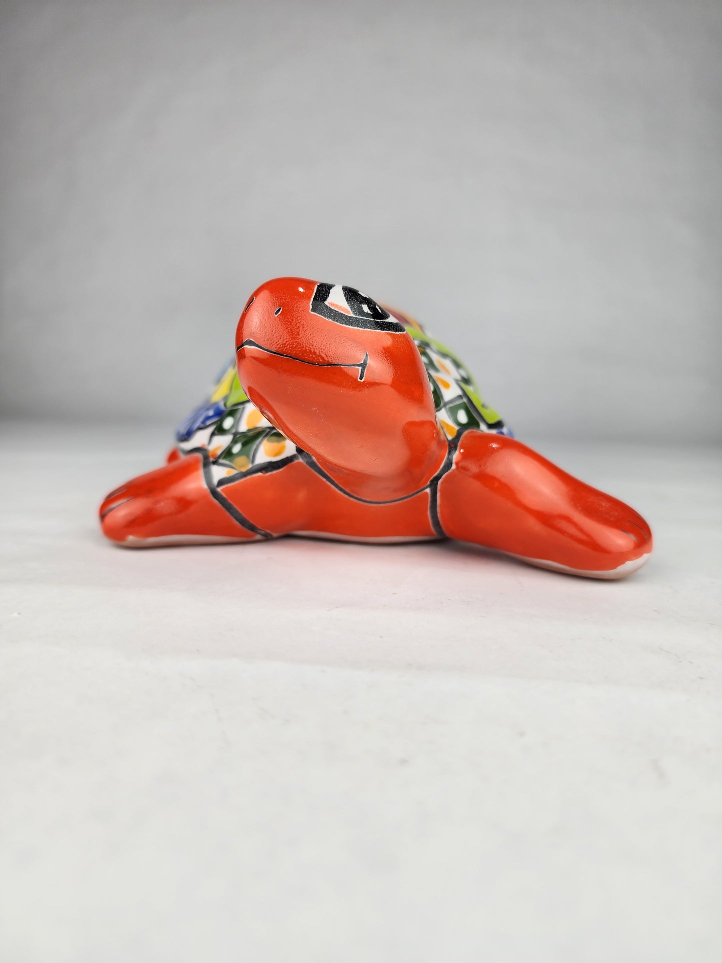Red-Orange Talavera Style Turtle Figurine – Mexican Ceramic Folk Art Décor