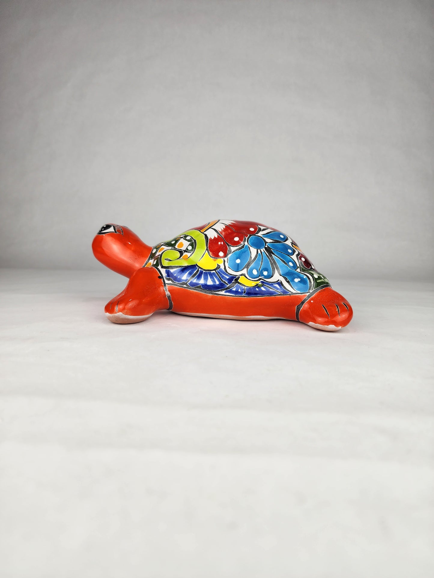 Red-Orange Talavera Style Turtle Figurine – Mexican Ceramic Folk Art Décor
