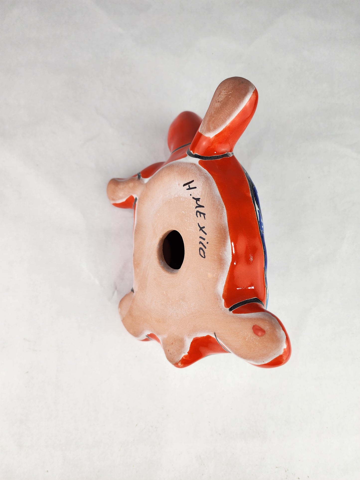 Red-Orange Talavera Style Turtle Figurine – Mexican Ceramic Folk Art Décor