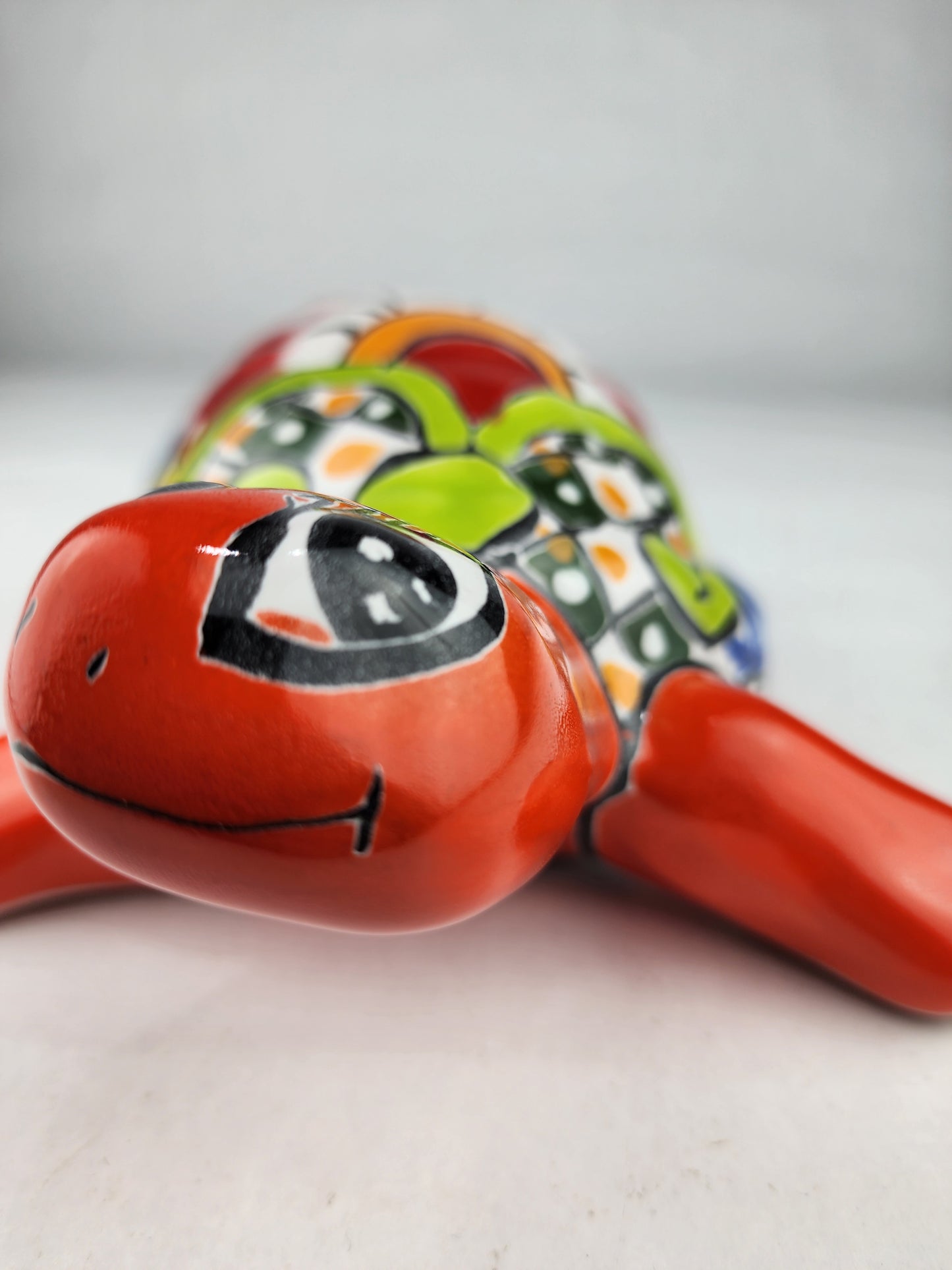 Red-Orange Talavera Style Turtle Figurine – Mexican Ceramic Folk Art Décor