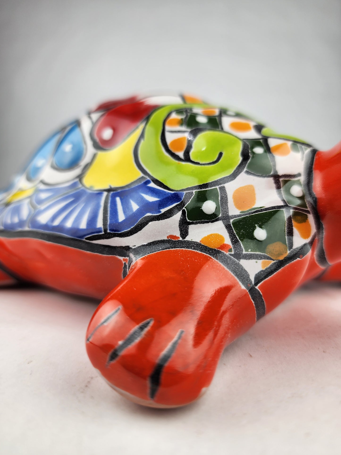 Red-Orange Talavera Style Turtle Figurine – Mexican Ceramic Folk Art Décor