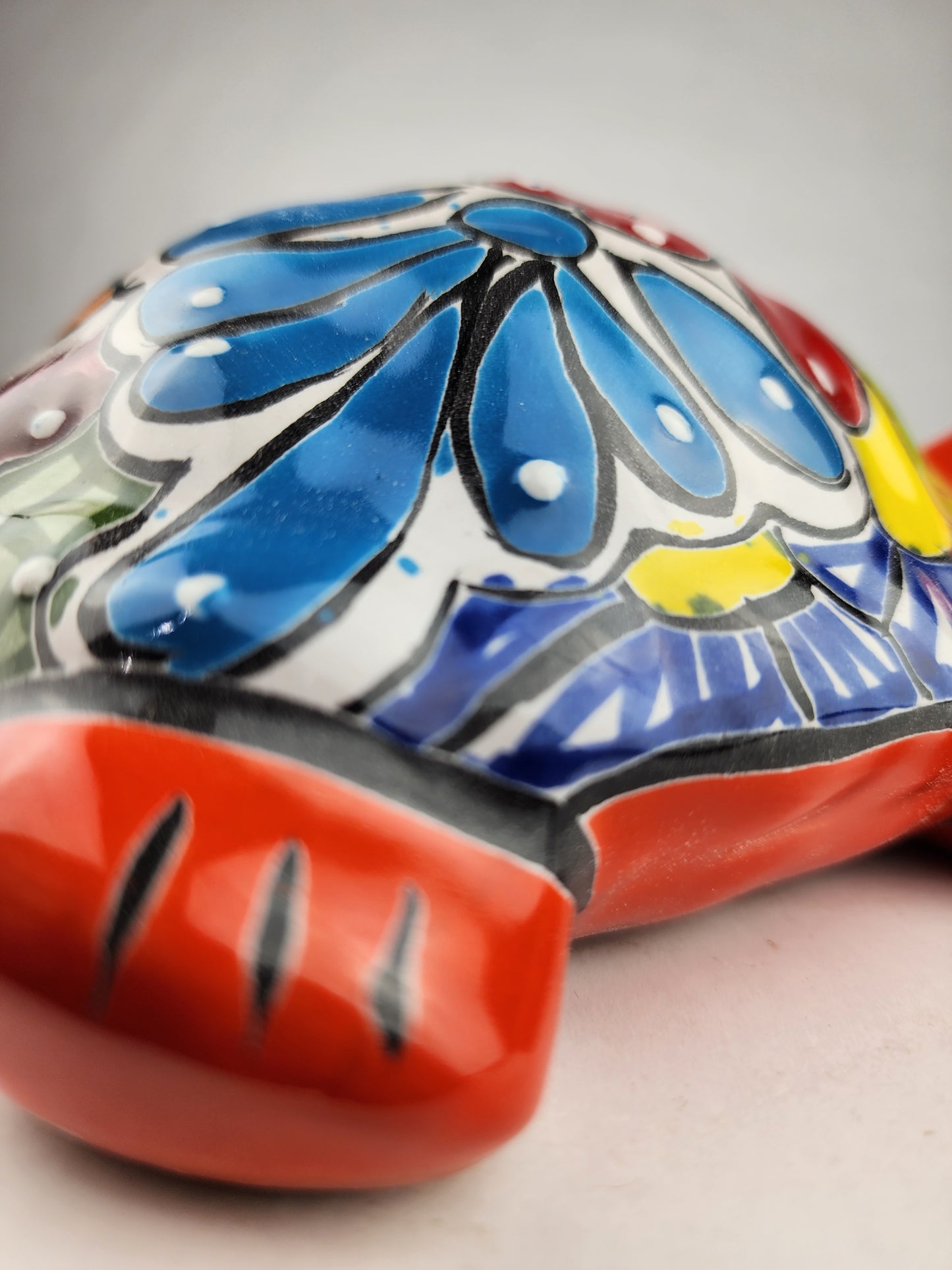 Red-Orange Talavera Style Turtle Figurine – Mexican Ceramic Folk Art Décor