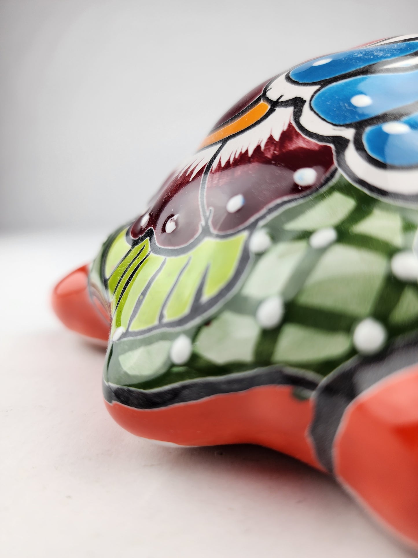 Red-Orange Talavera Style Turtle Figurine – Mexican Ceramic Folk Art Décor