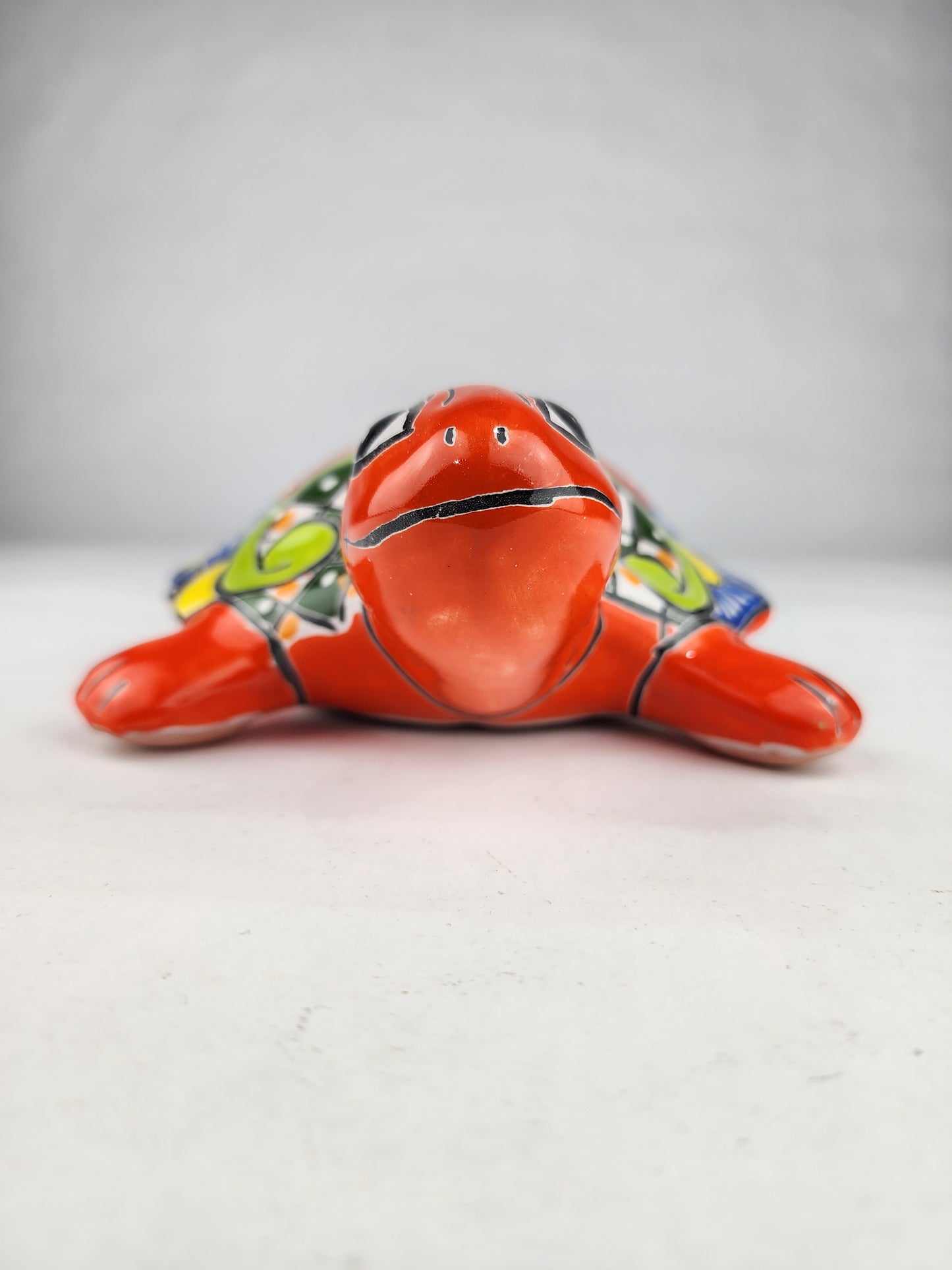 Orange Talavera-Style Ceramic Turtle Figurine 9.5" – Mexican Folk Art Décor