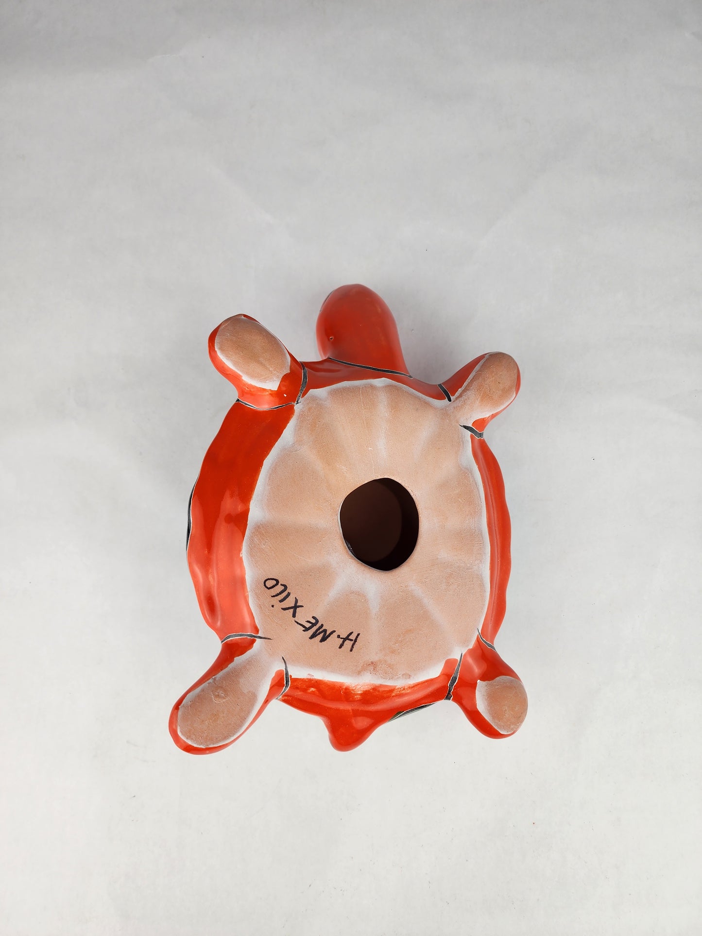 Orange Talavera-Style Ceramic Turtle Figurine 9.5" – Mexican Folk Art Décor