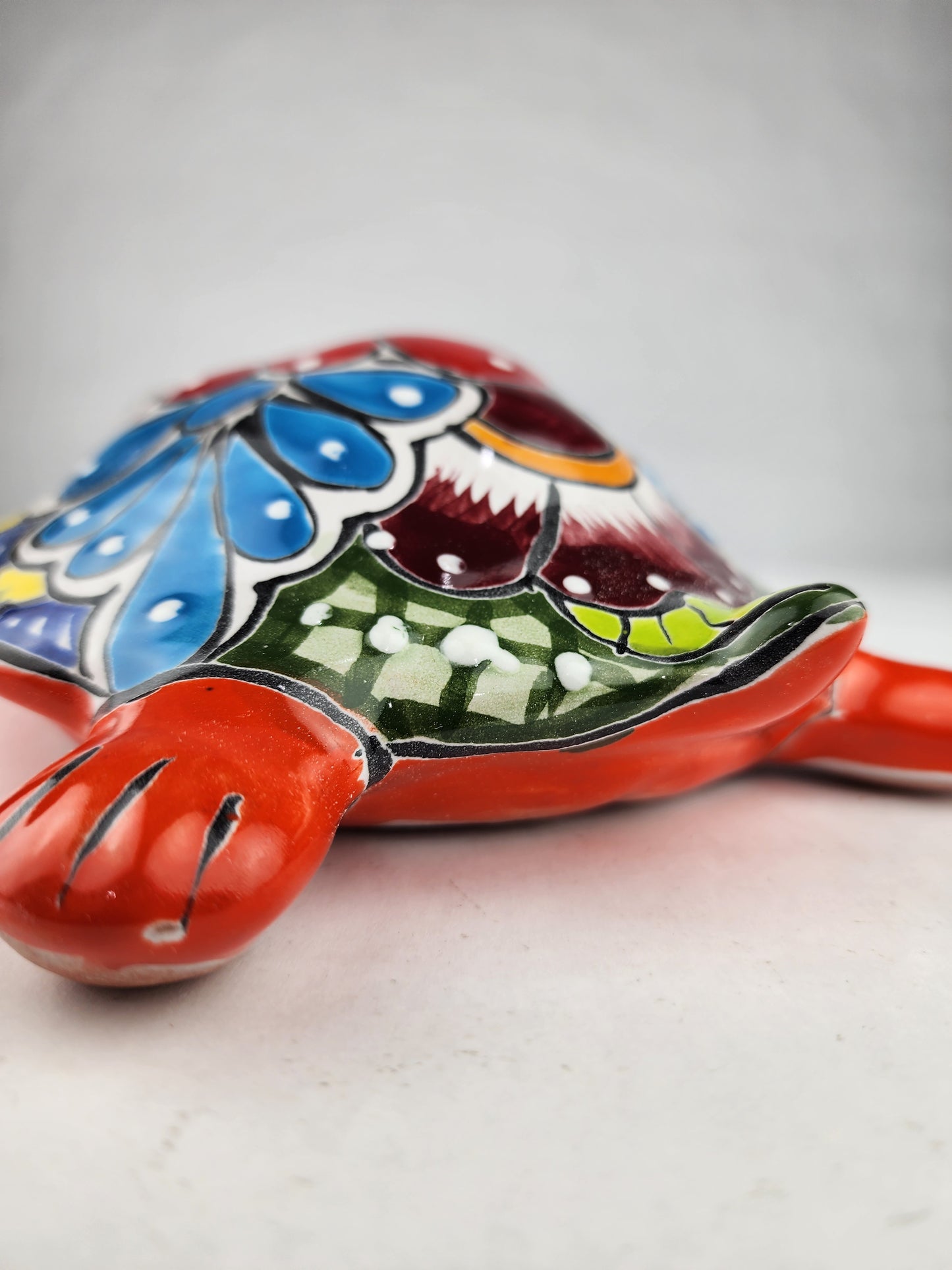Orange Talavera-Style Ceramic Turtle Figurine 9.5" – Mexican Folk Art Décor