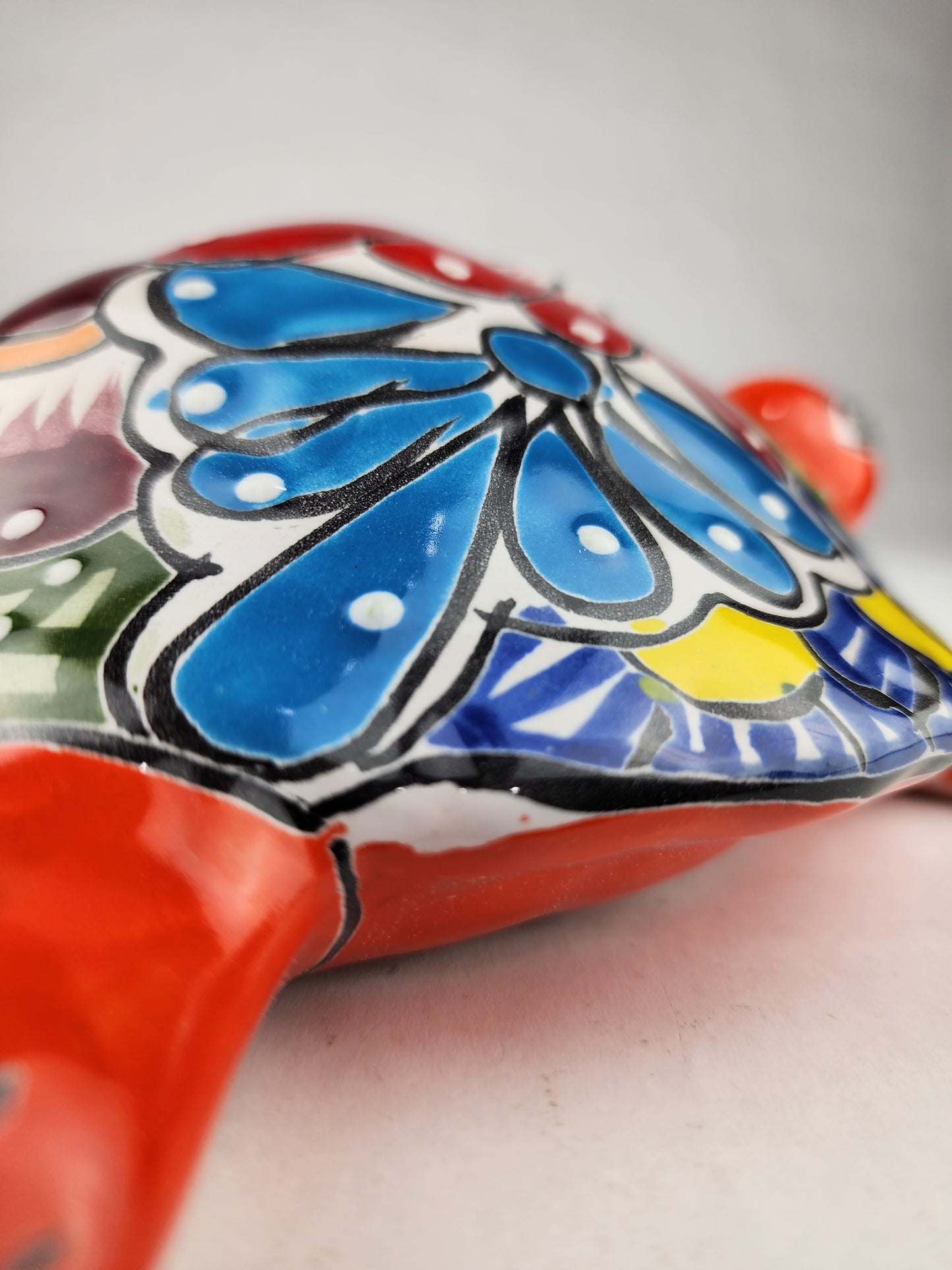 Orange Talavera-Style Ceramic Turtle Figurine 9.5" – Mexican Folk Art Décor