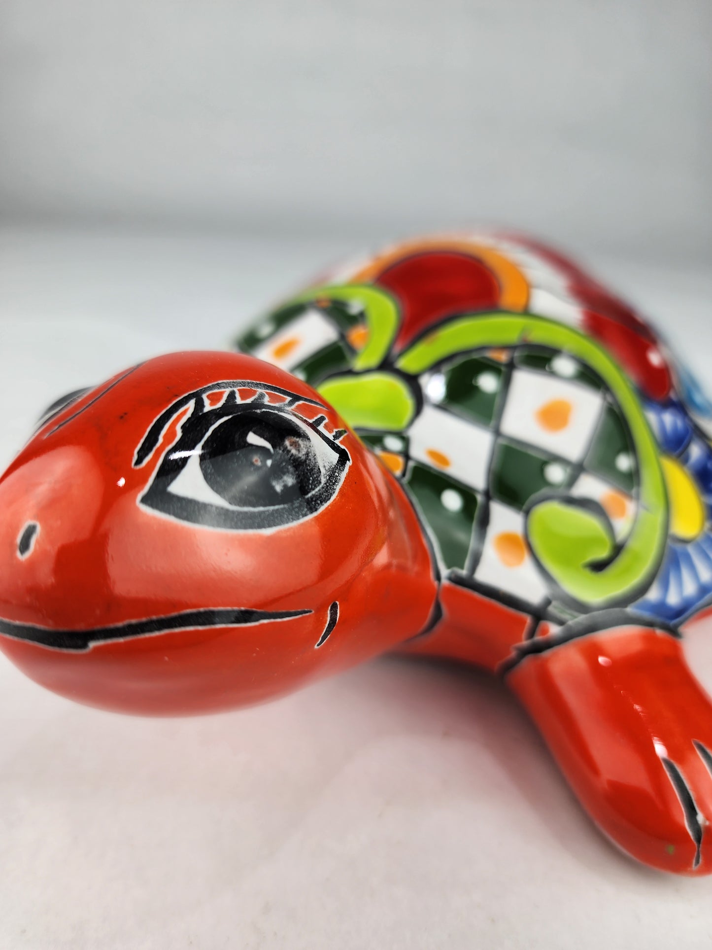Orange Talavera-Style Ceramic Turtle Figurine 9.5" – Mexican Folk Art Décor