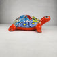 Red-Orange Talavera-Style Turtle Figurine 11" – Mexican Folk Art Décor