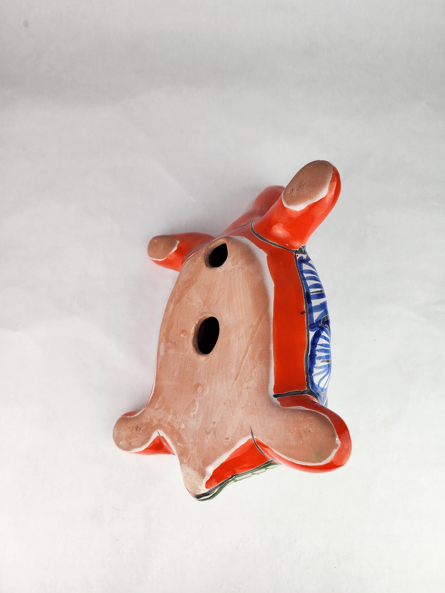Red-Orange Talavera-Style Turtle Figurine 11" – Mexican Folk Art Décor
