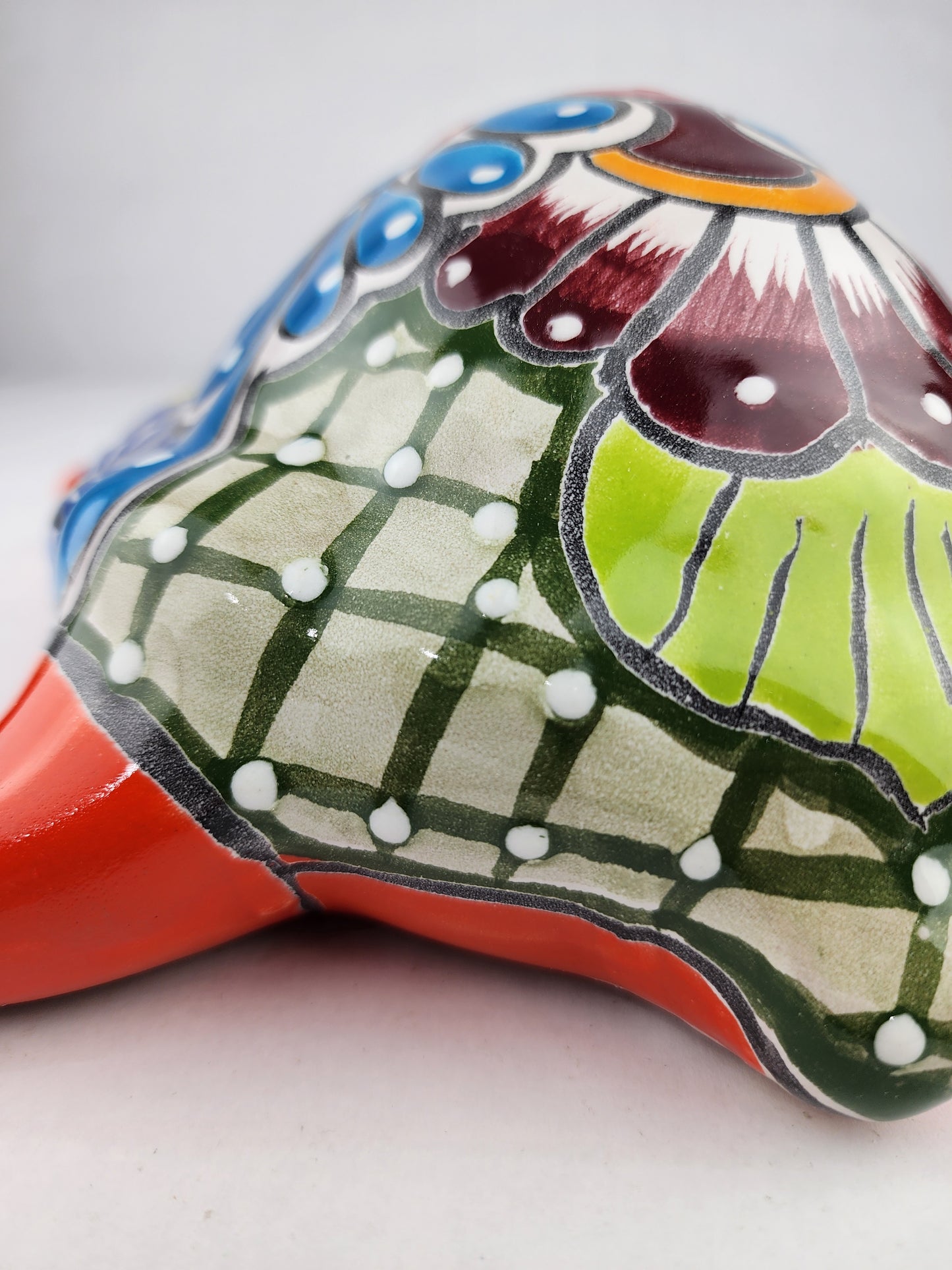 Red-Orange Talavera-Style Turtle Figurine 11" – Mexican Folk Art Décor