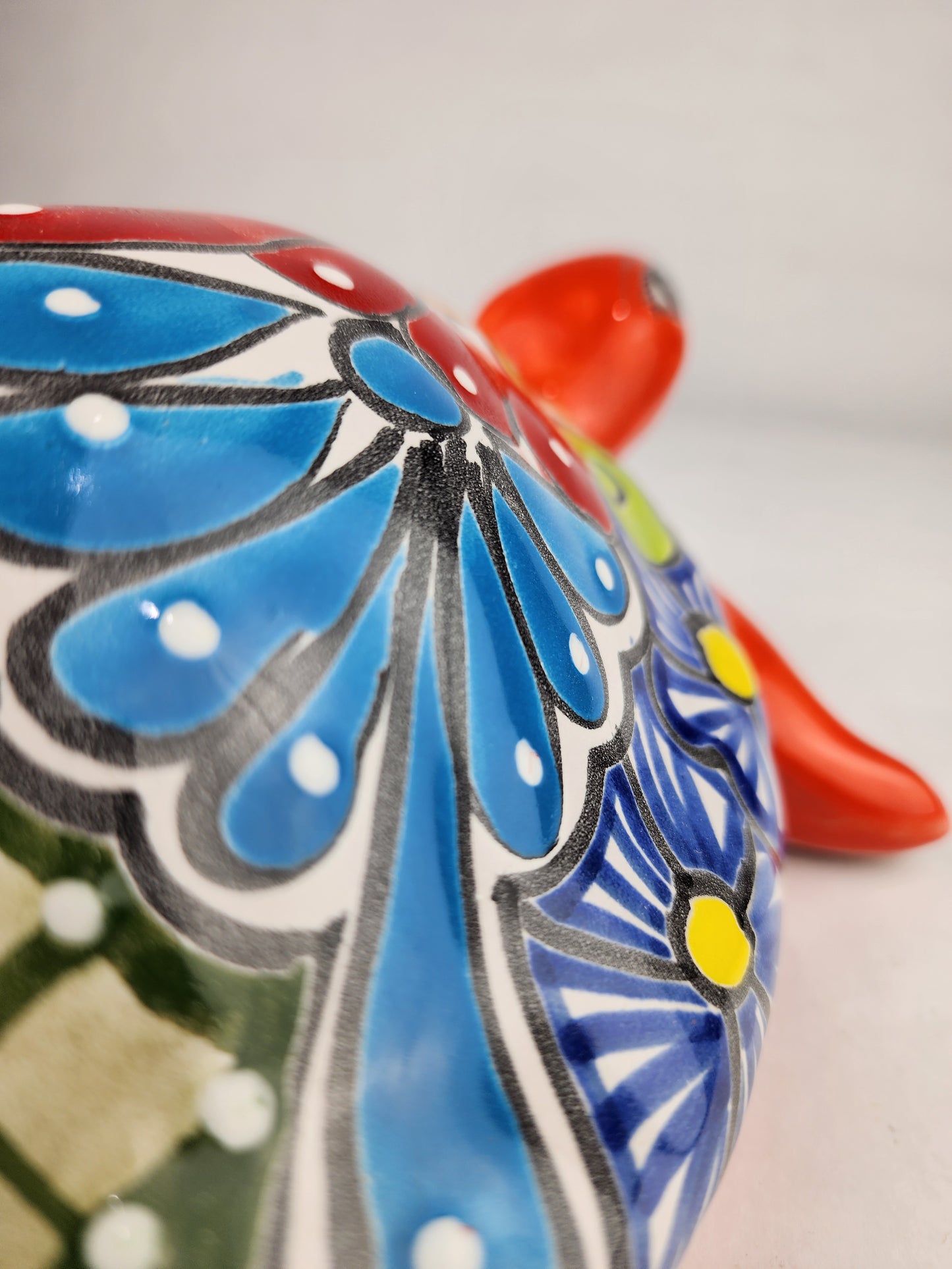 Red-Orange Talavera-Style Turtle Figurine 11" – Mexican Folk Art Décor