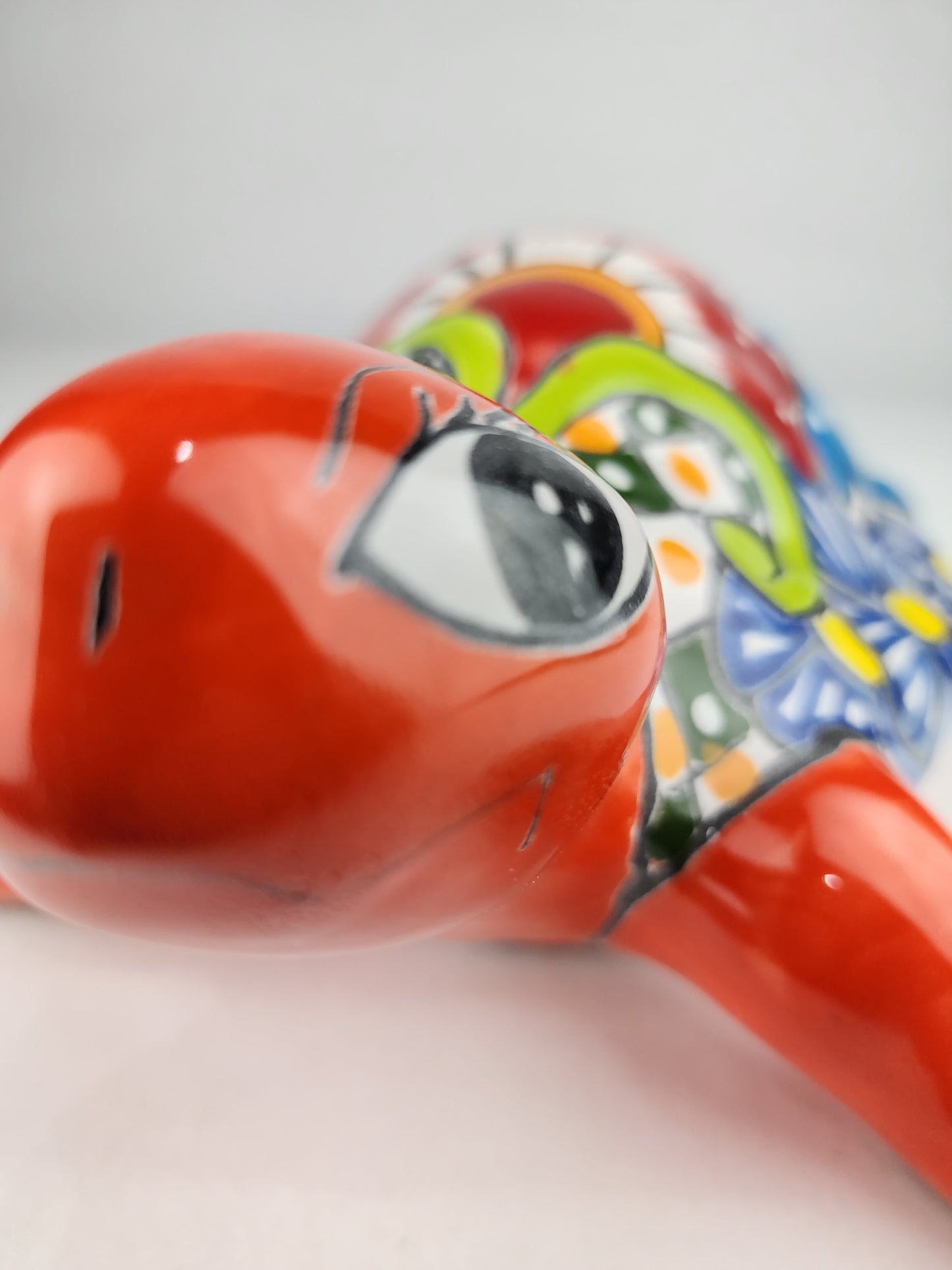 Red-Orange Talavera-Style Turtle Figurine 11" – Mexican Folk Art Décor