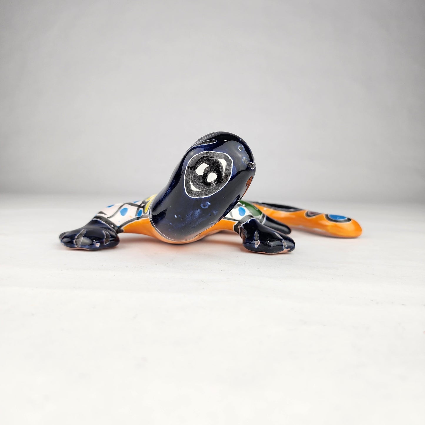 Blue Talavera-Style Gecko – Handcrafted Mexican Folk Art Décor