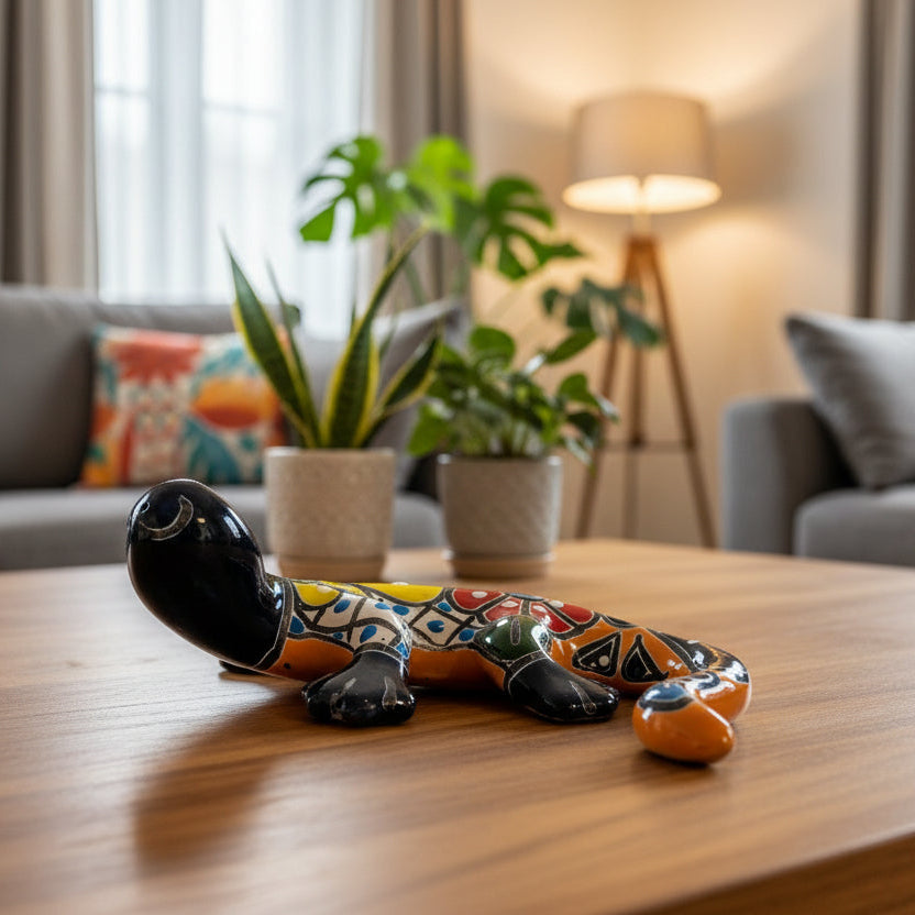 Blue Talavera-Style Gecko – Handcrafted Mexican Folk Art Décor