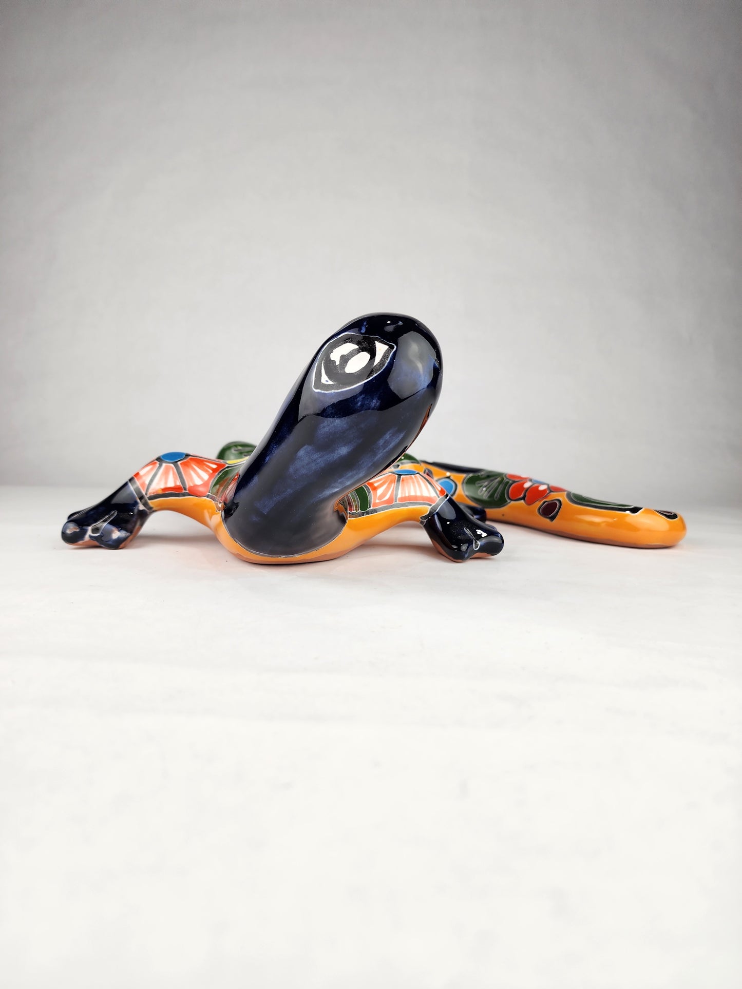 Blue & Orange Talavera-Style Gecko – Handcrafted Mexican Folk Art