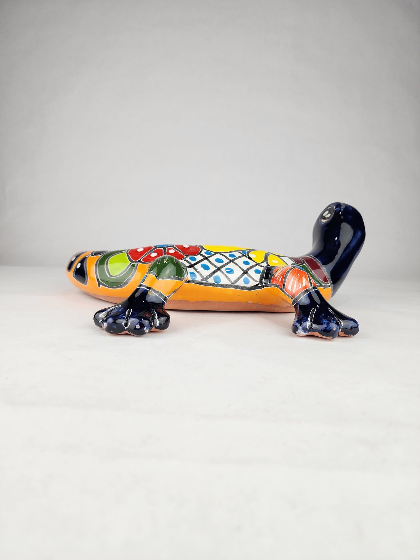 Blue & Orange Talavera-Style Gecko – Handcrafted Mexican Folk Art