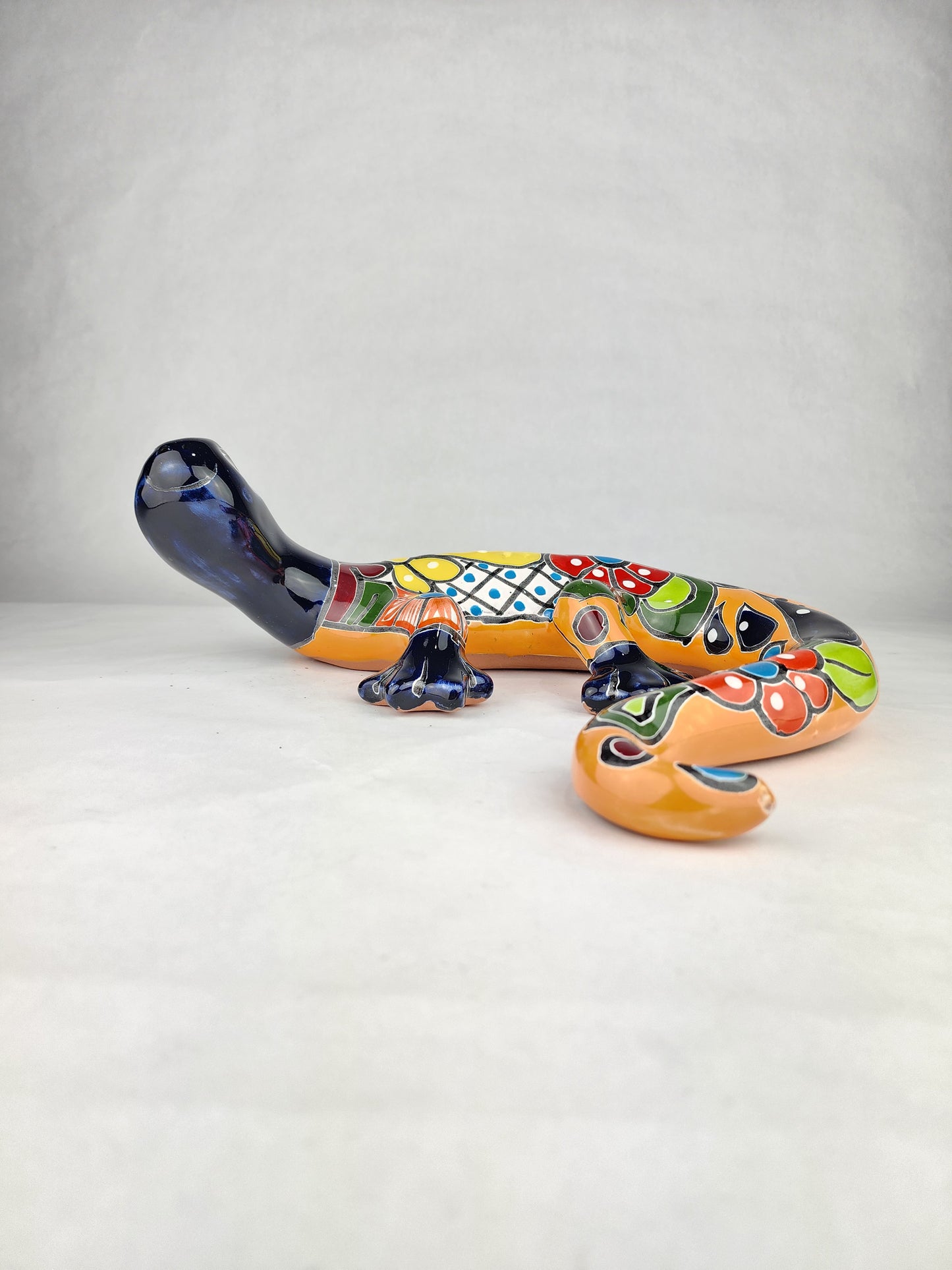 Blue & Orange Talavera-Style Gecko – Handcrafted Mexican Folk Art