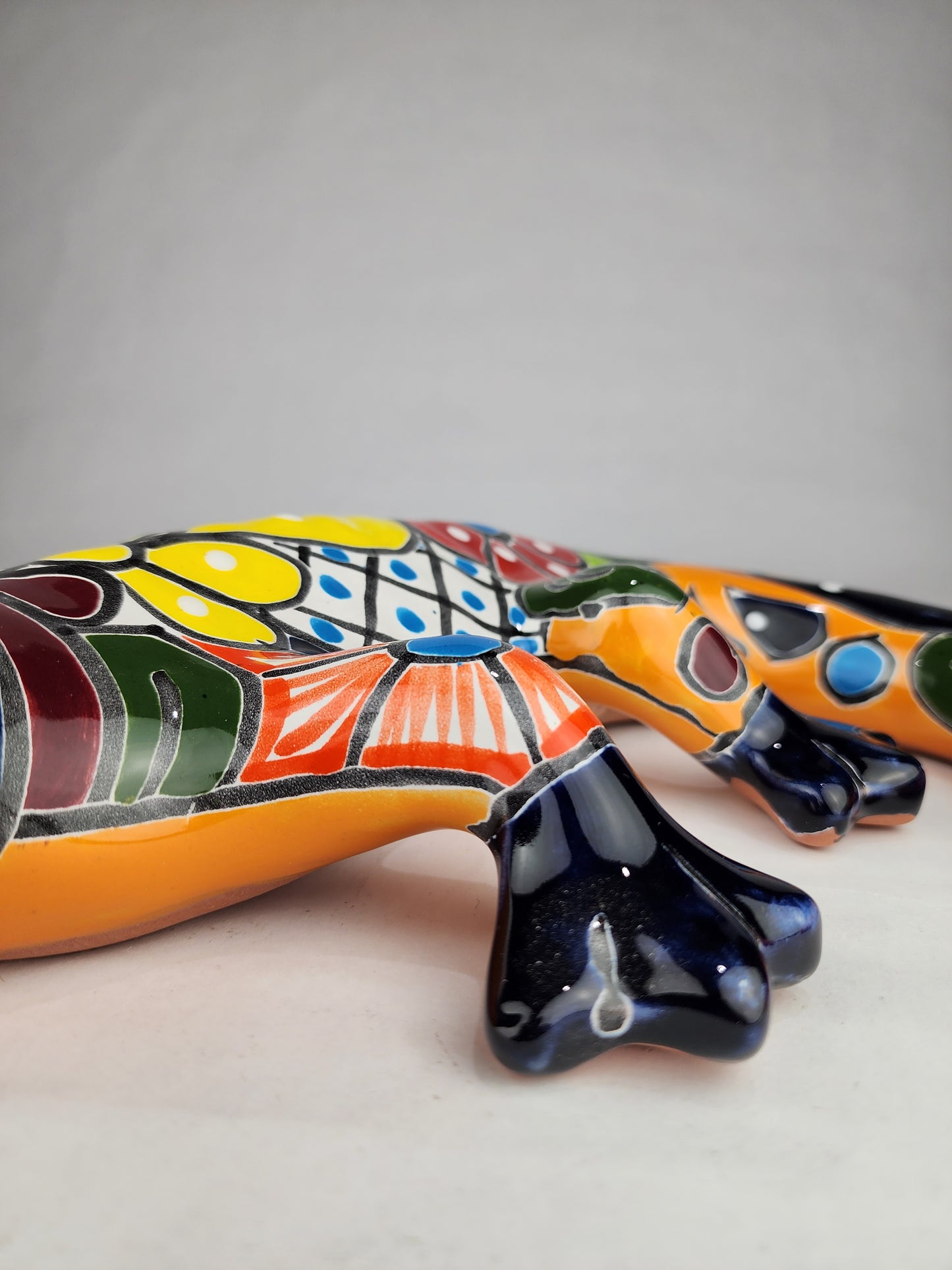 Blue & Orange Talavera-Style Gecko – Handcrafted Mexican Folk Art