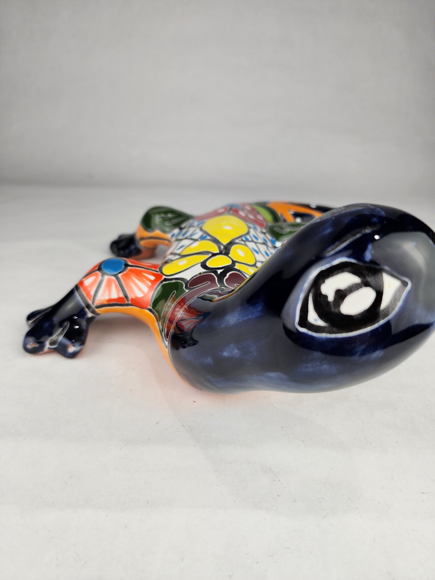 Blue & Orange Talavera-Style Gecko – Handcrafted Mexican Folk Art