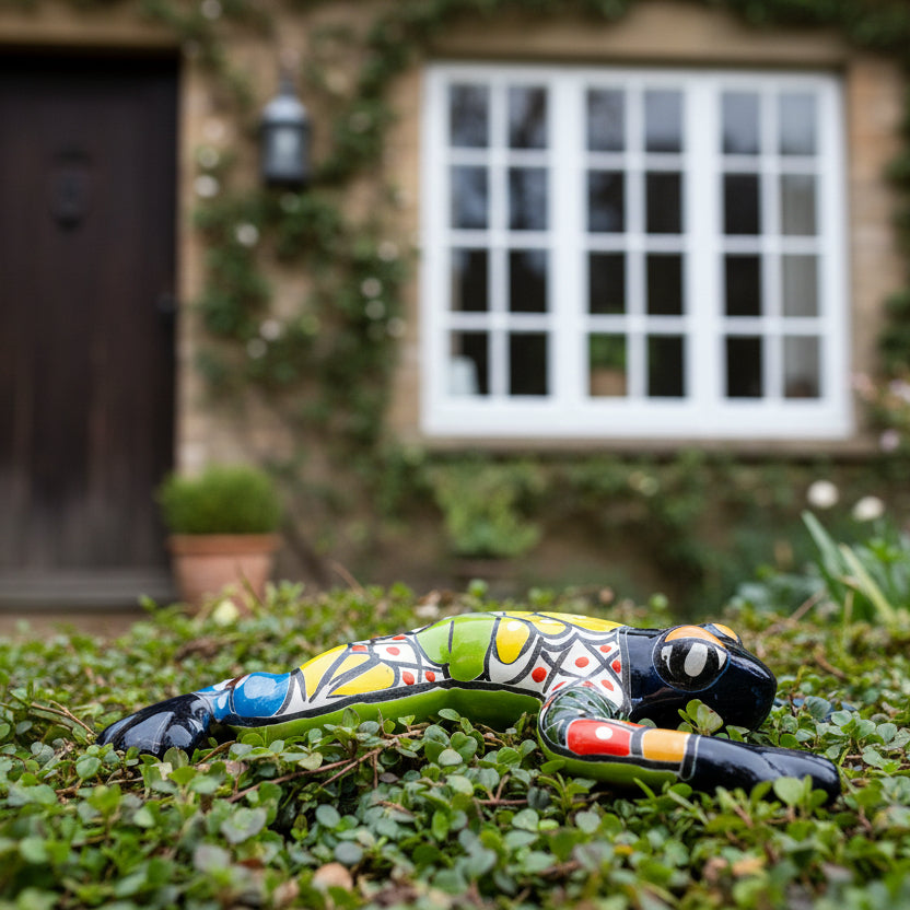 Colorful ceramic blue frog