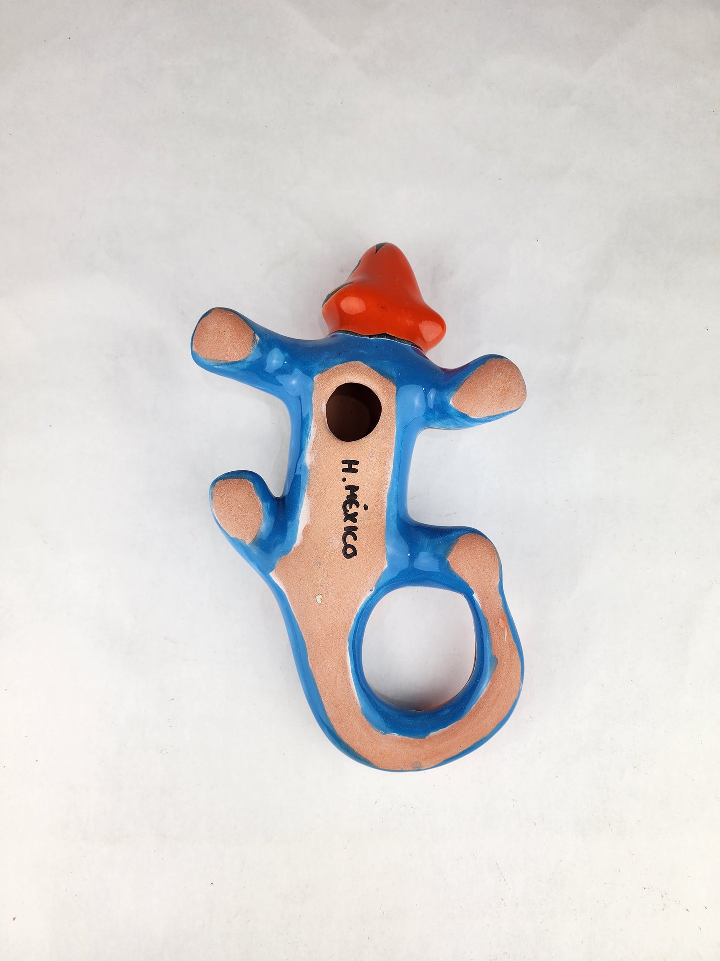 Sky Blue & Orange Talavera-Style Iguana – Mexican Folk Art Décor