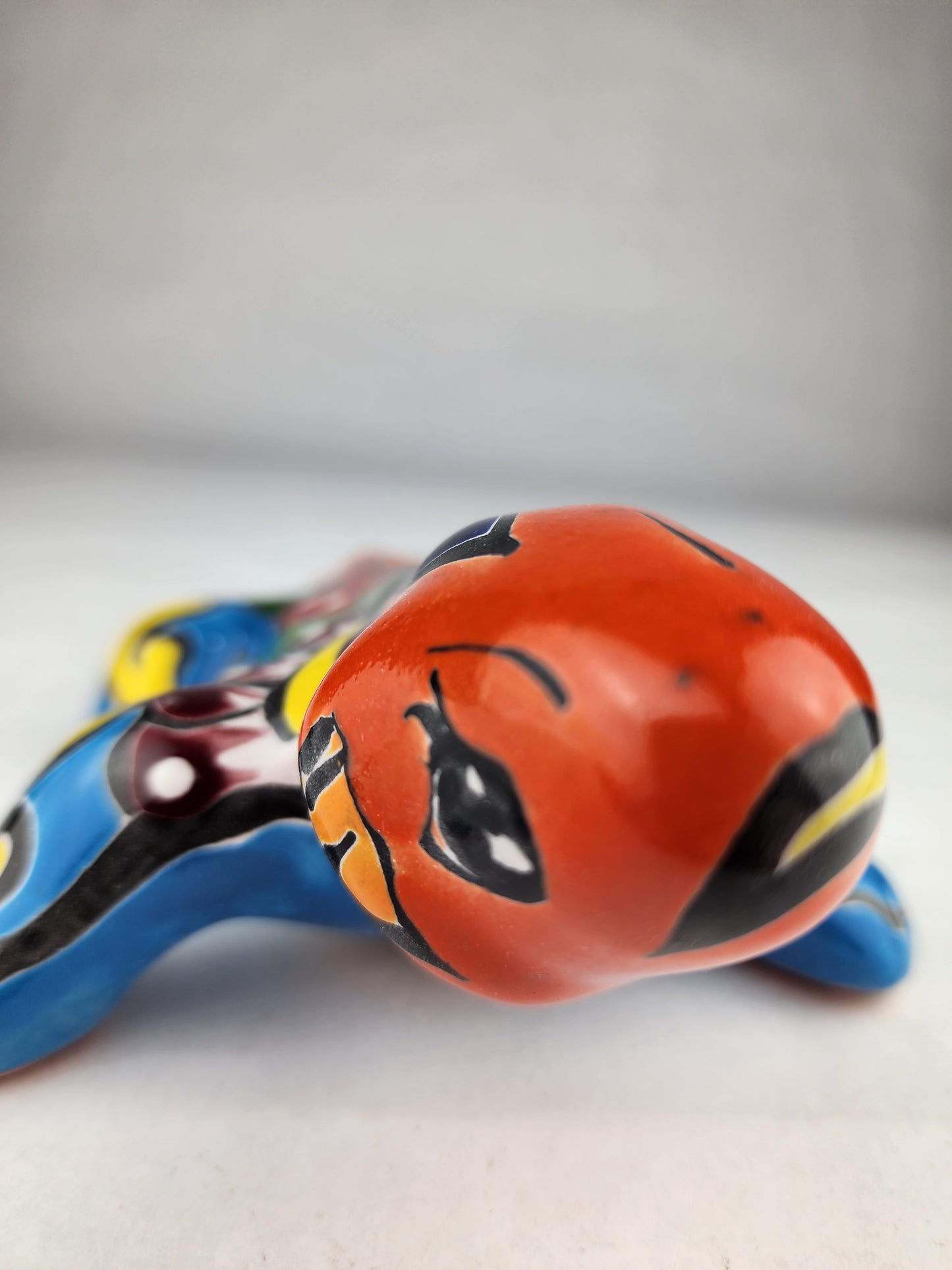 Sky Blue & Orange Talavera-Style Iguana – Mexican Folk Art Décor