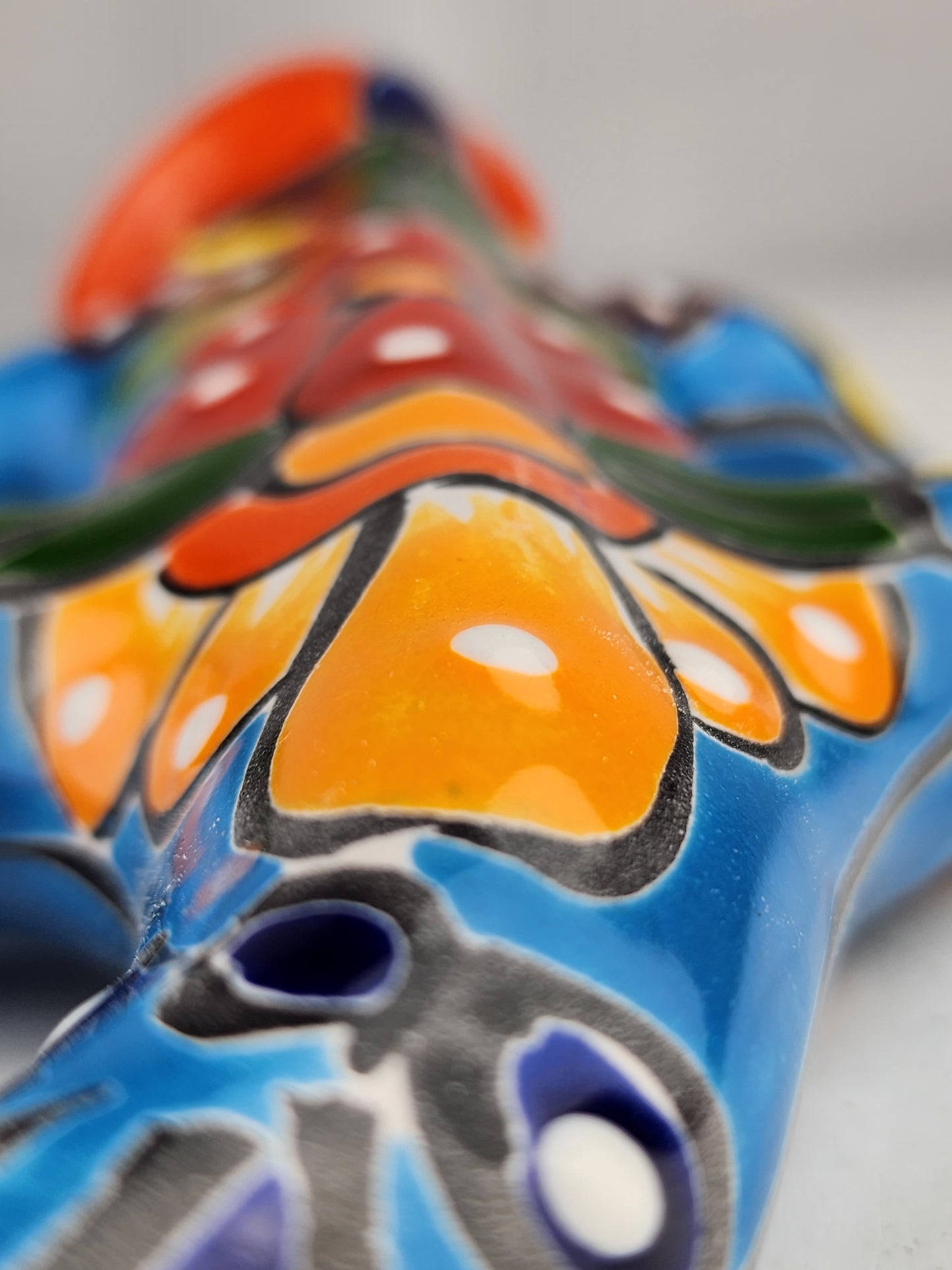 Sky Blue & Orange Talavera-Style Iguana – Mexican Folk Art Décor