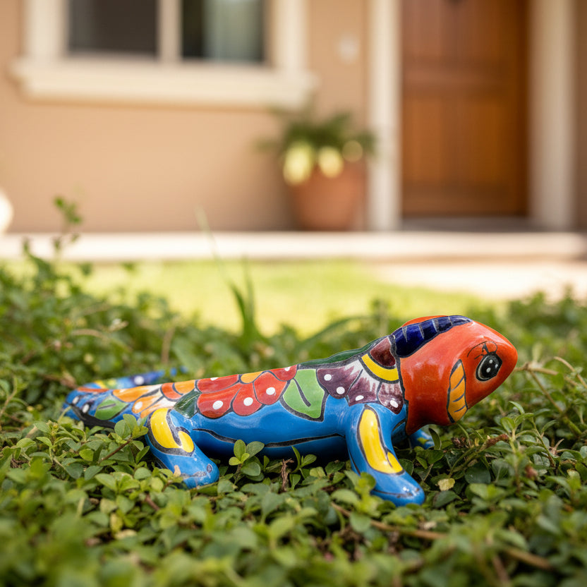 Colorful ceramic iguana sculpture