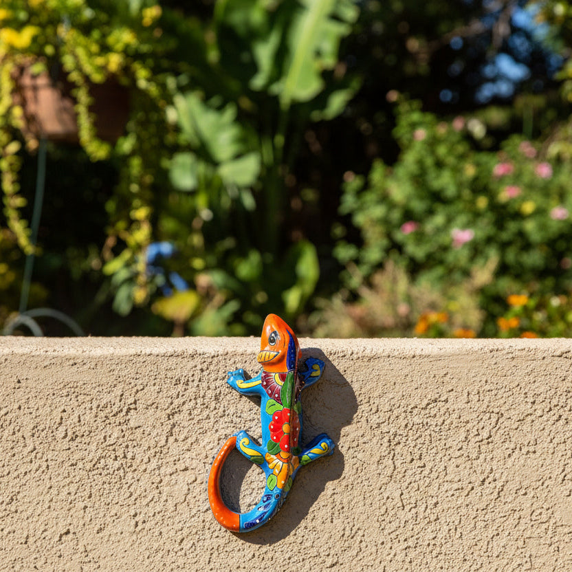 Colorful ceramic iguana wall art